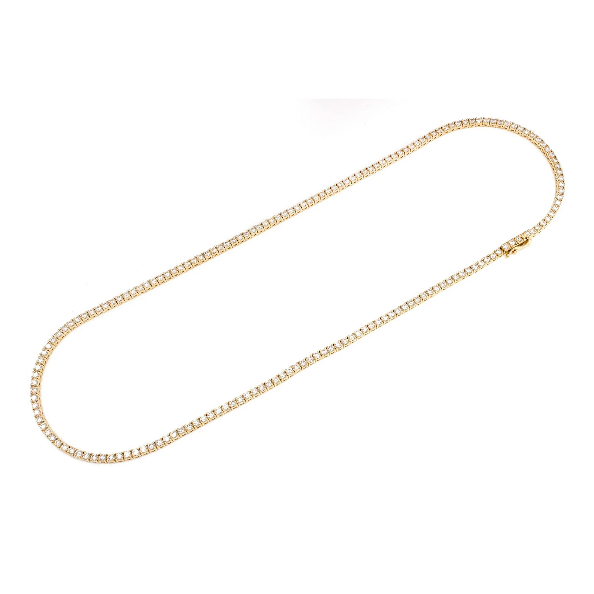 Prong Diamond Tennis Necklace in 14K yellow gold, 10pt / 14.75ctw, full-length view