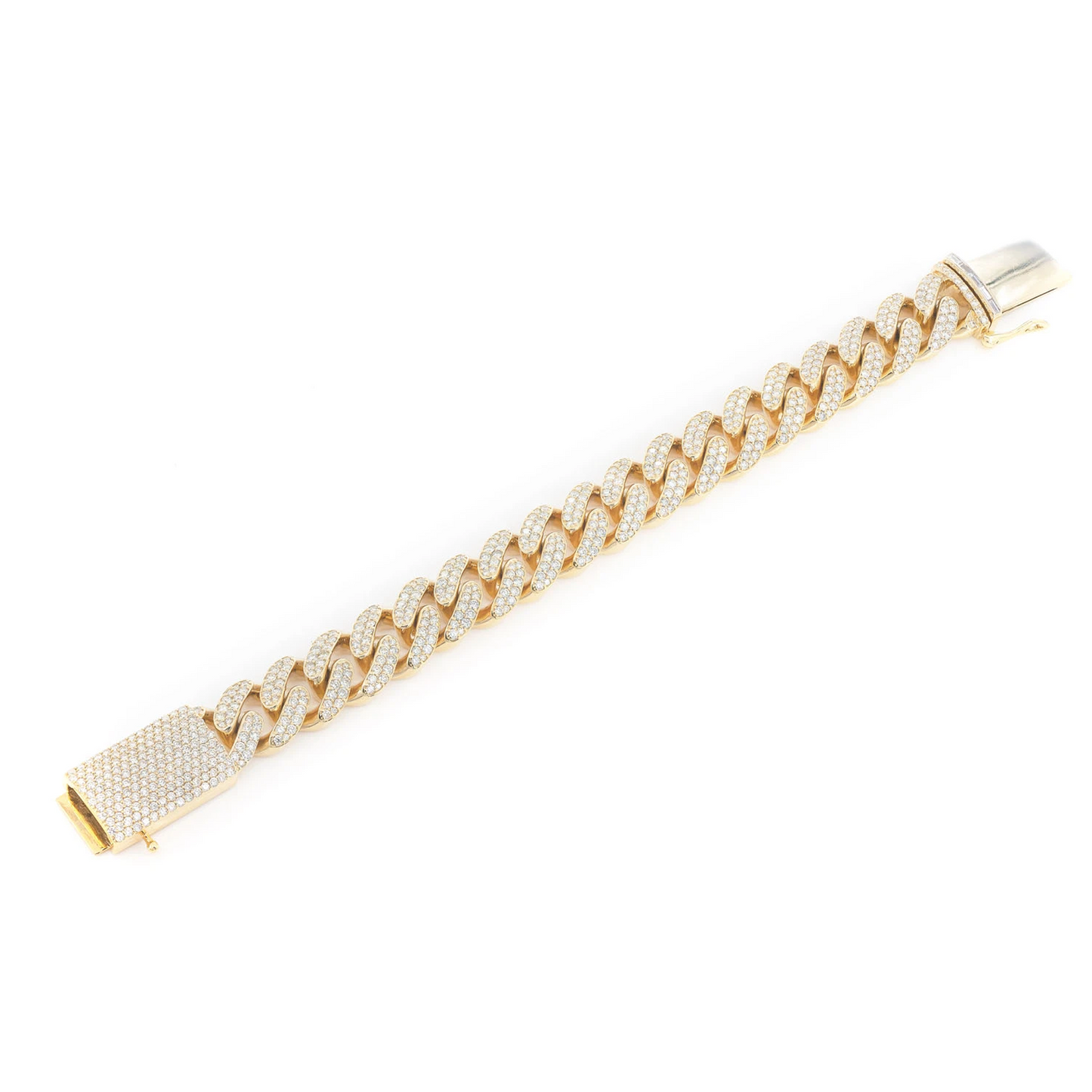 Miami Cuban Diamond Bracelet in 14K yellow gold, 16mm / 12.25ctw width, full-length view