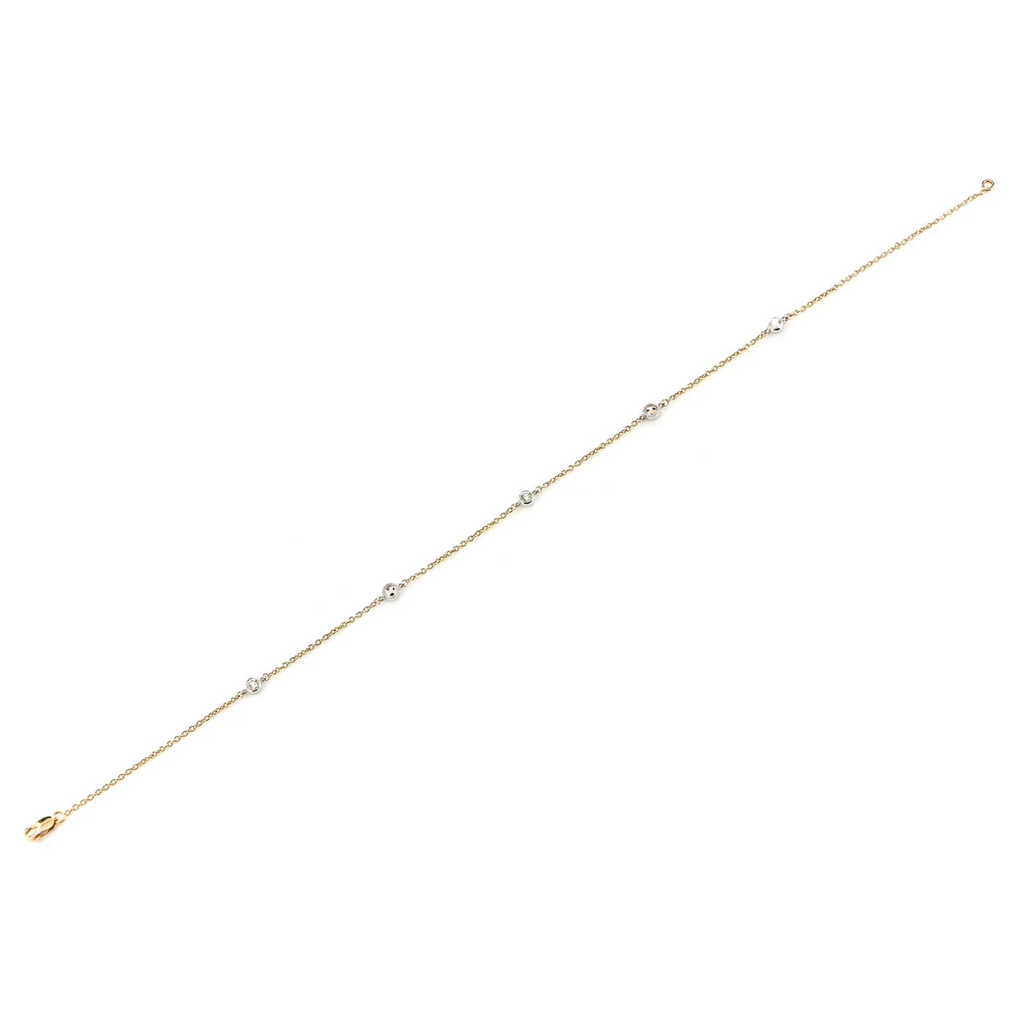 Bead & Bezel Diamond Bracelet in 14K yellow gold, 0.10ctw, full-length view
