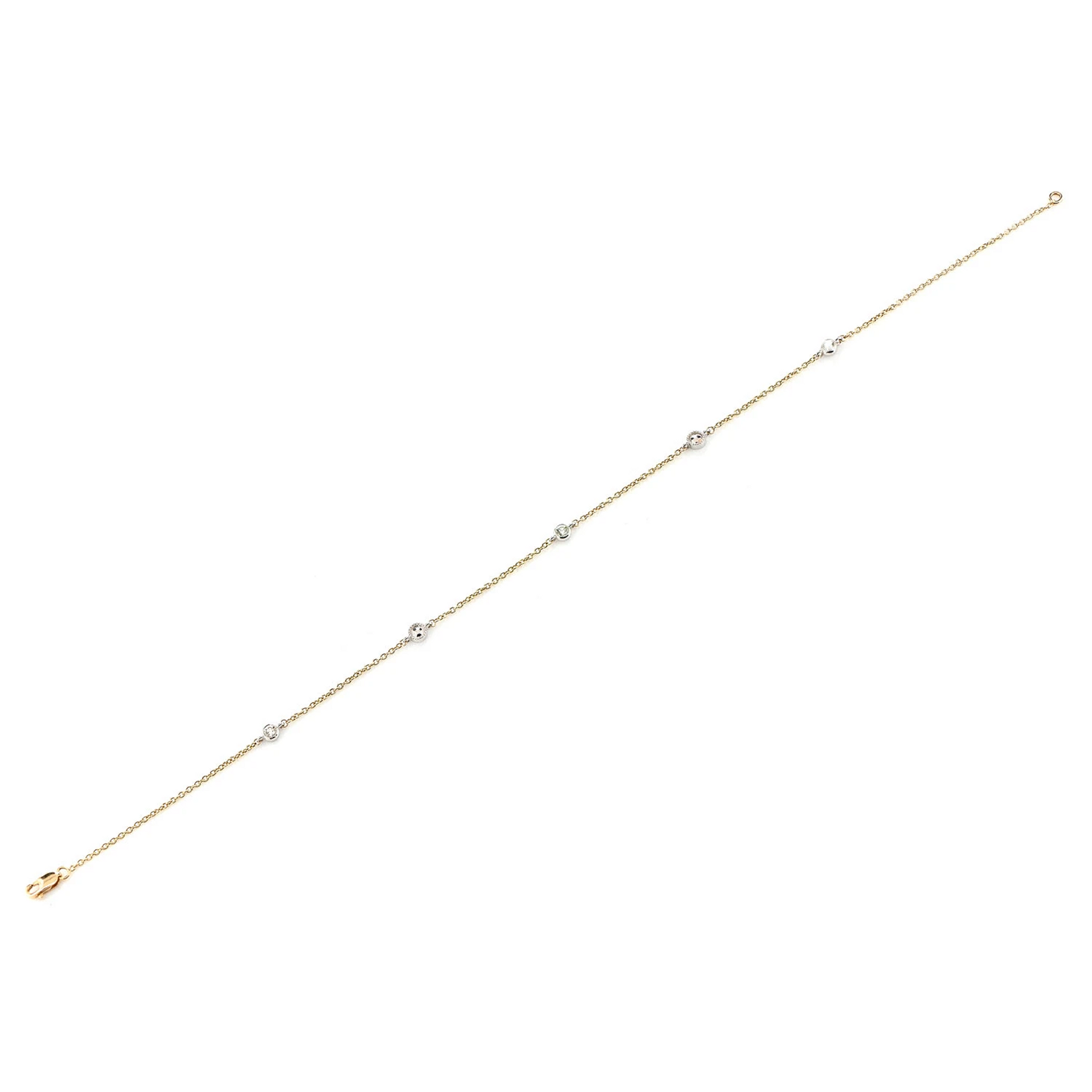 Bead & Bezel Diamond Bracelet in 14K yellow gold, 0.10ctw, full-length view