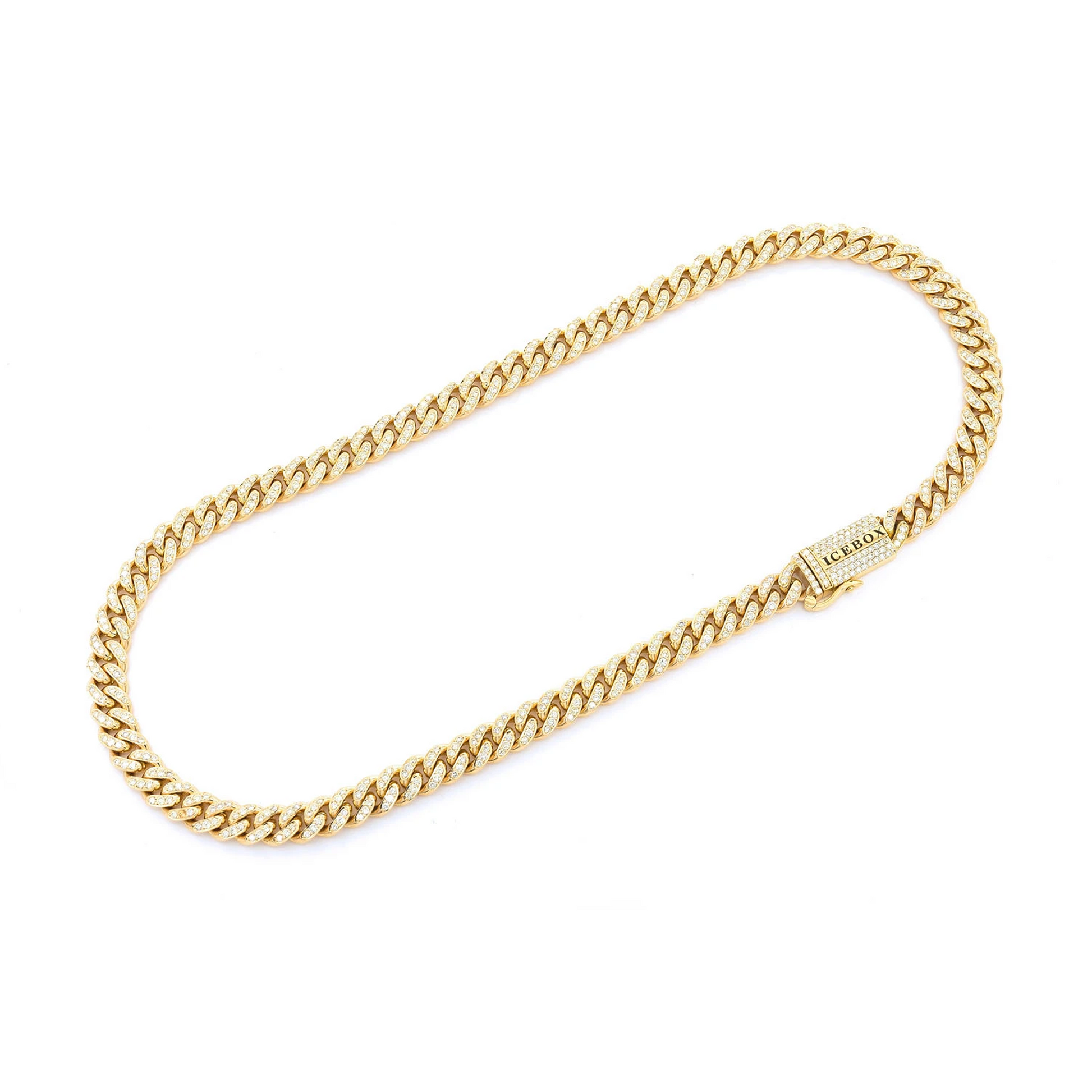 Iced Miami Cuban Necklace in 14K yellow gold, 8mm / 9.00ctw width, full-length view