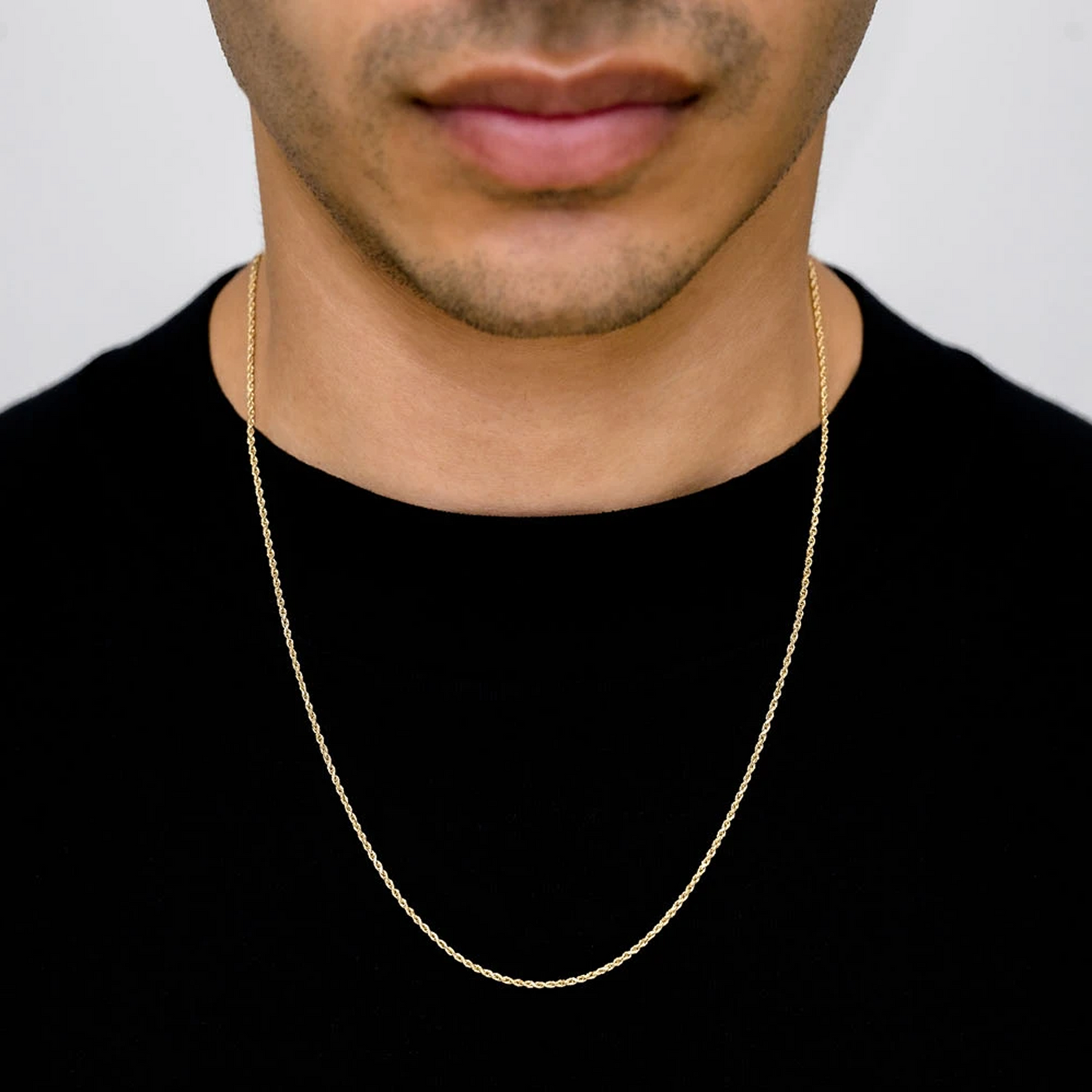 Rope Gold Chain in 14K yellow gold, 1.5mm width, worn view