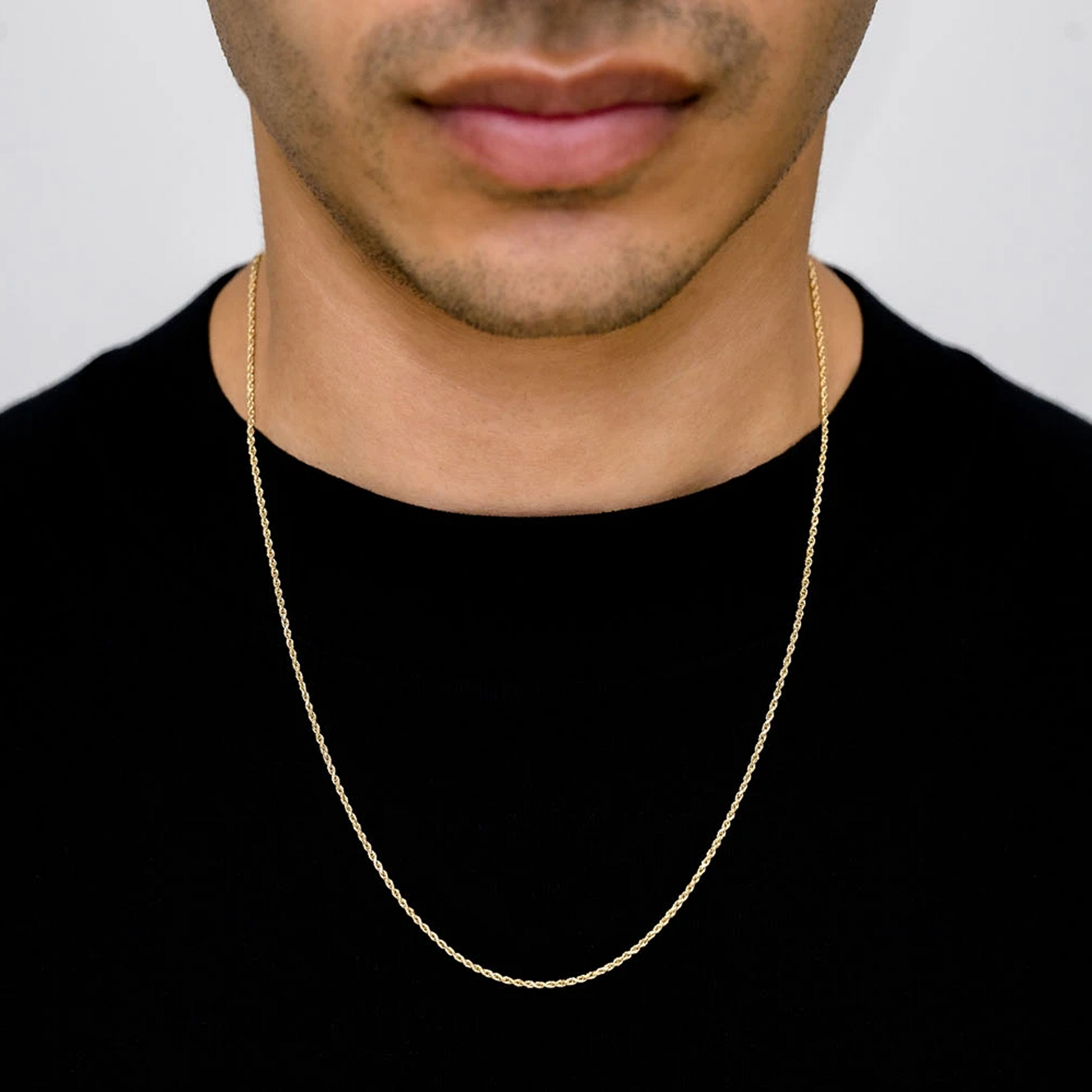Rope Gold Chain in 14K yellow gold, 1.5mm width, worn view