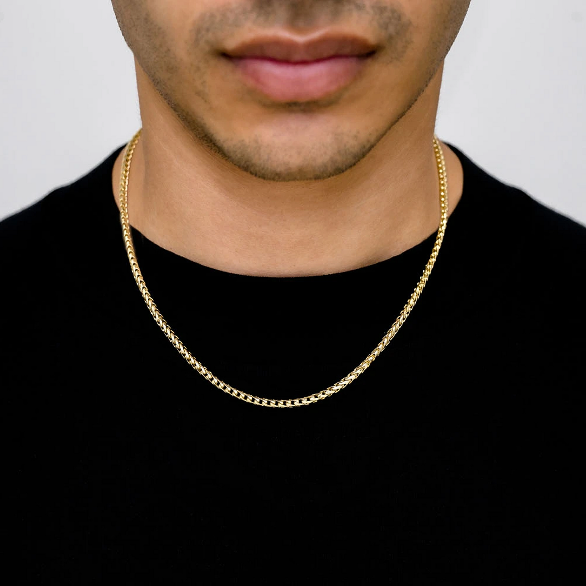 Franco Gold Chain in 14K yellow gold, 3mm width, worn view