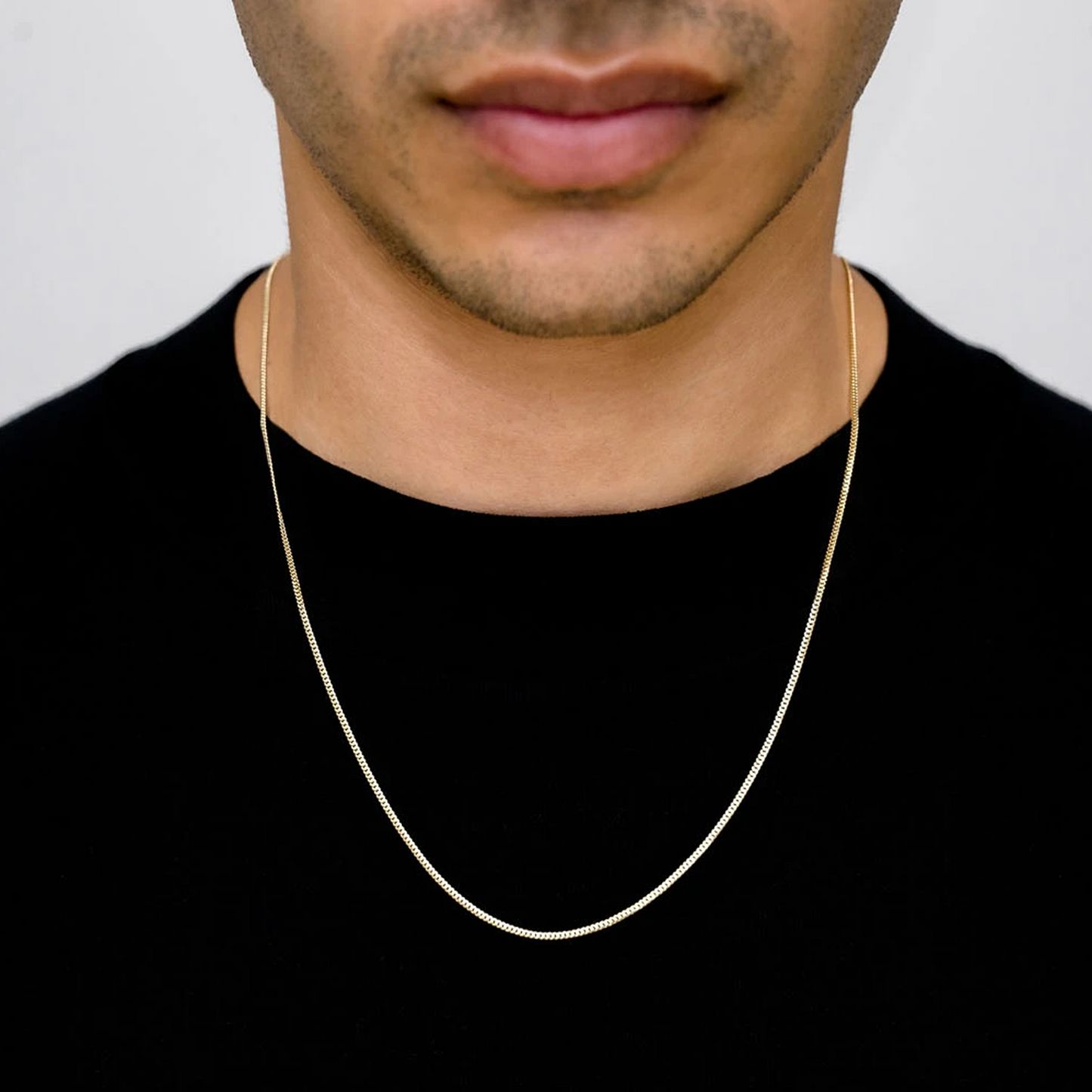 Miami Cuban Gold Chain in 14K yellow gold, 1.5mm width, worn view