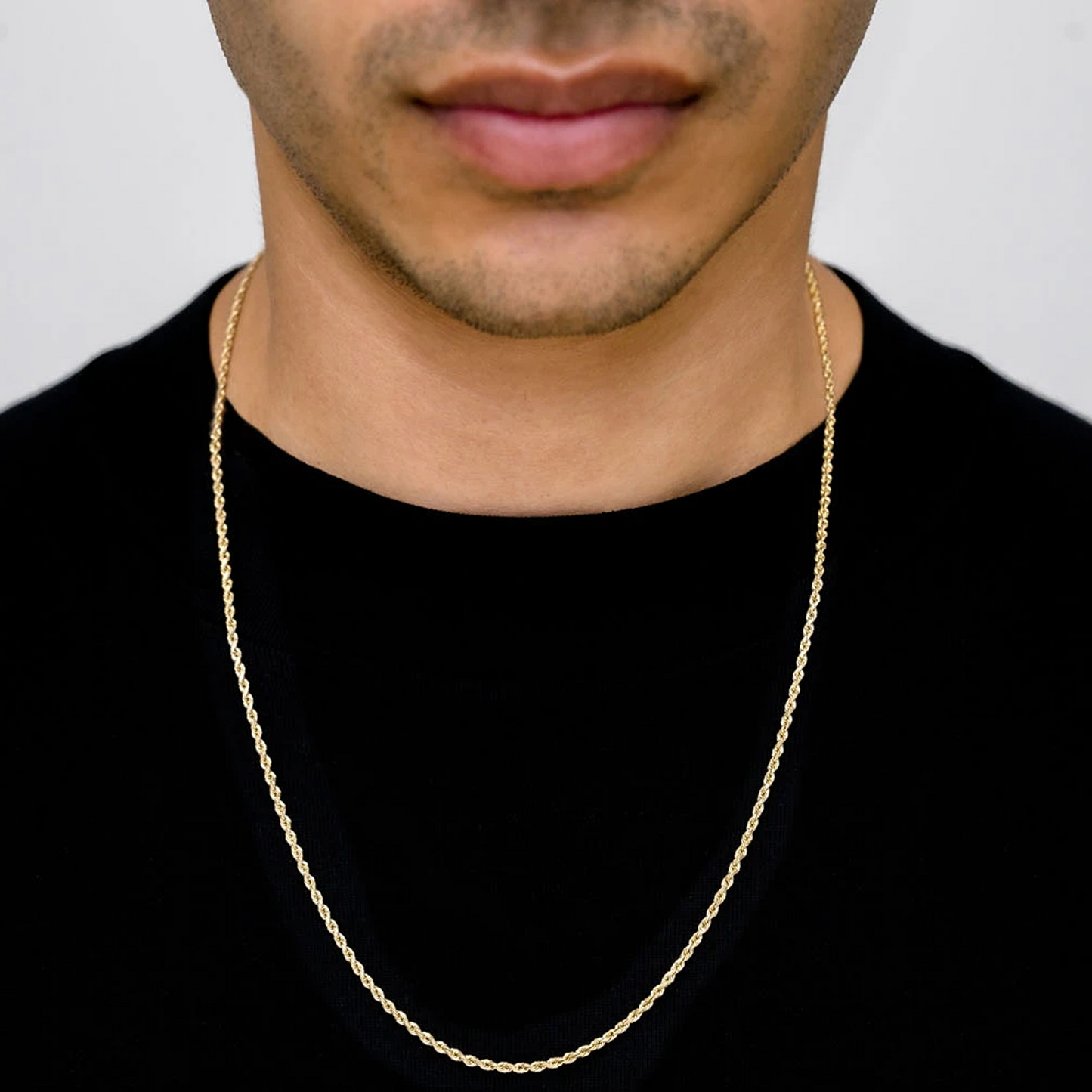 Rope Gold Chain in 14K yellow gold, 2mm width, worn view