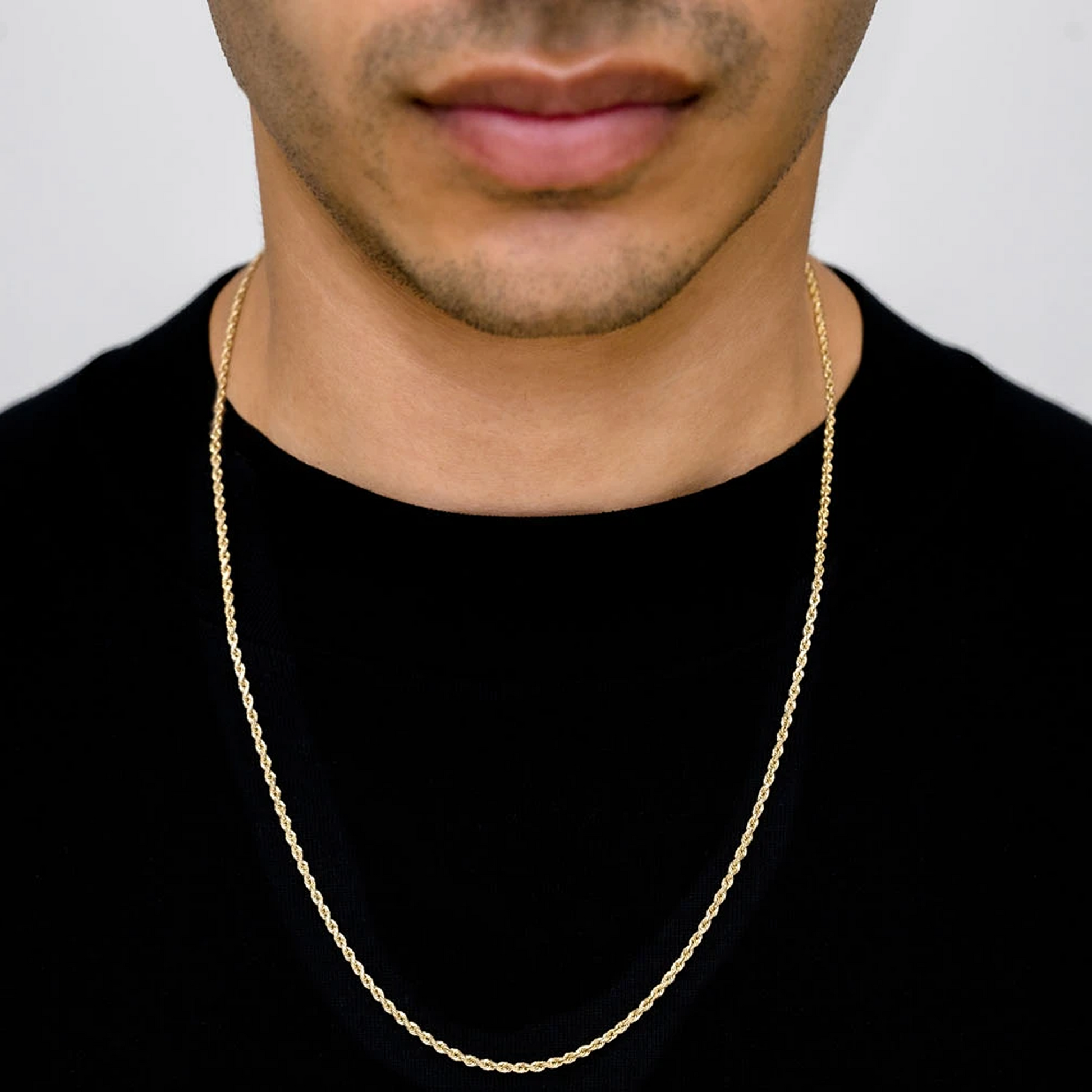 Rope Gold Chain in 14K yellow gold, 2mm width, worn view