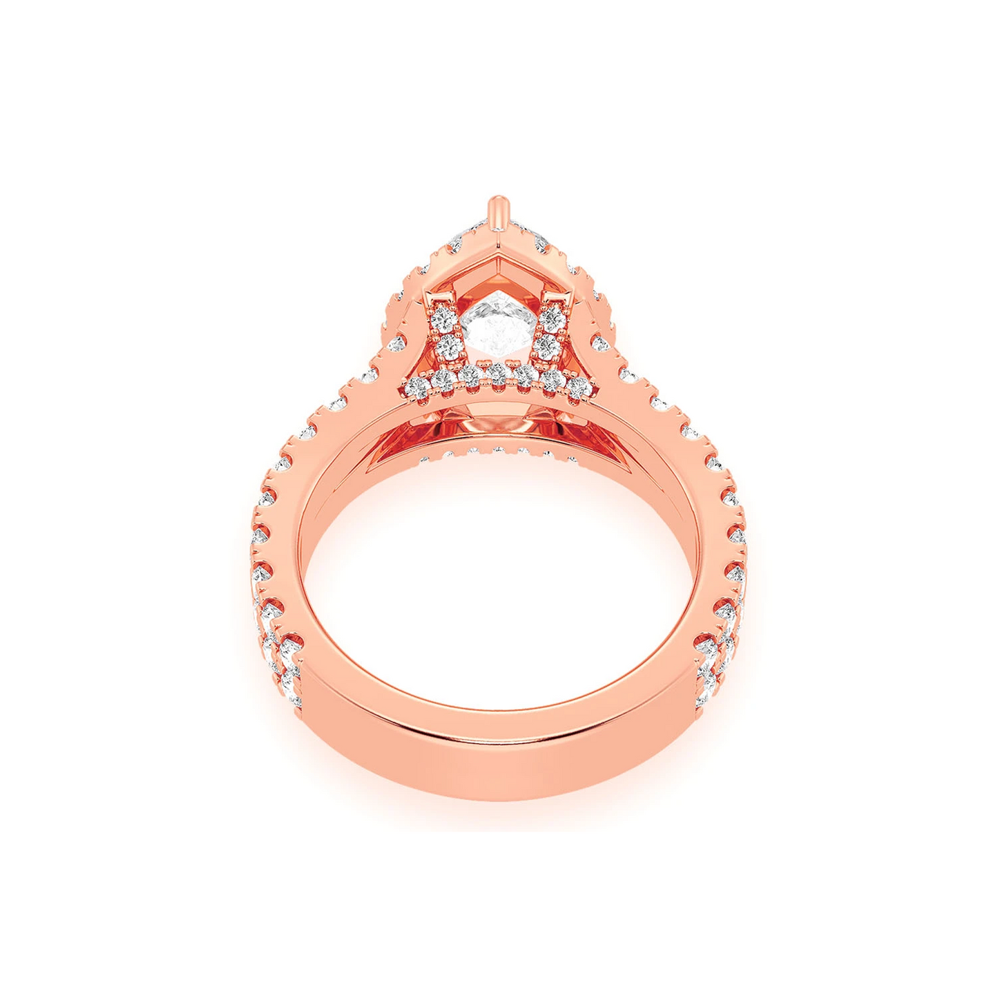 Classic Pear Solitaire Two Row Split Scallop Ring in 14K rose gold, alternate view 7