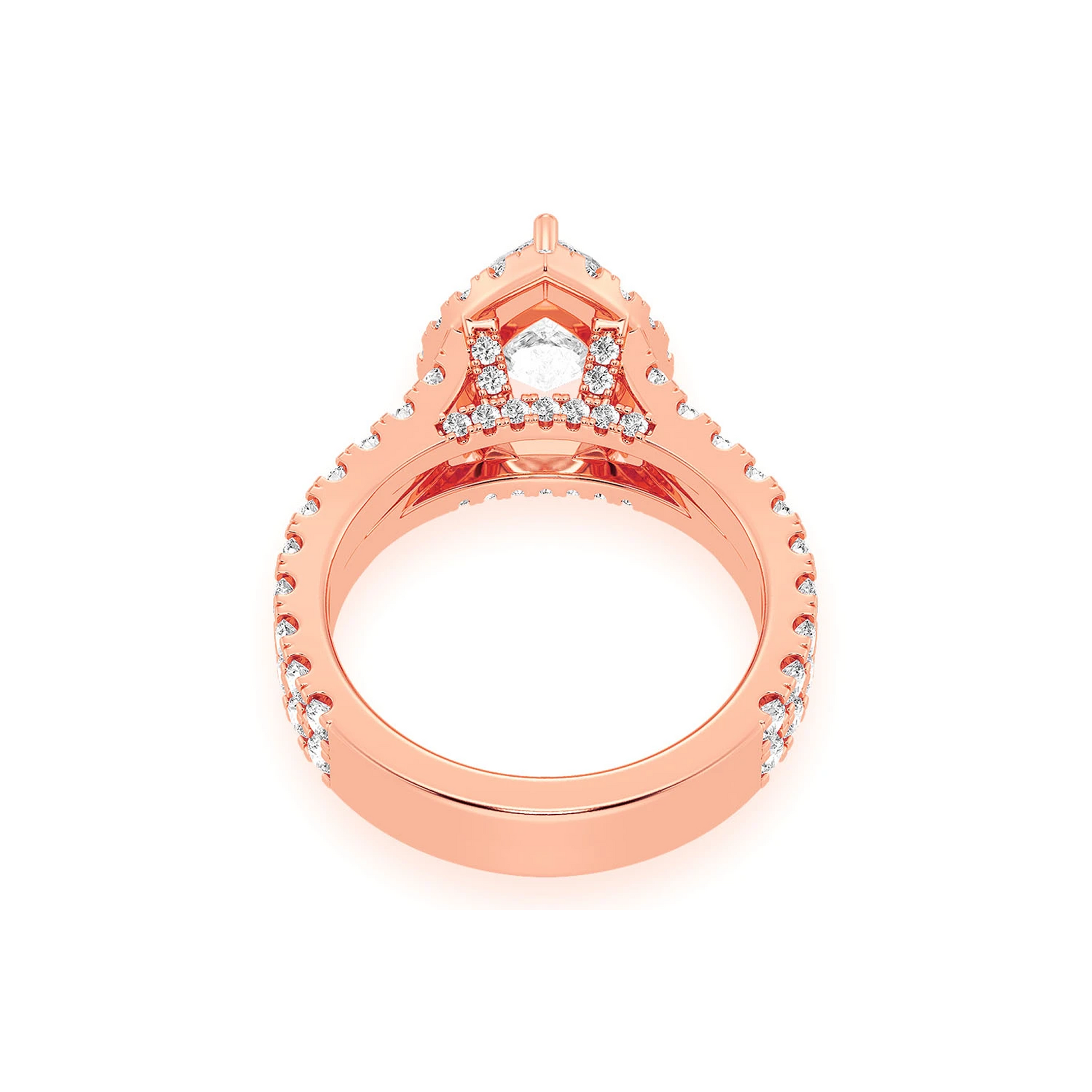 Classic Pear Solitaire Two Row Split Scallop Ring in 14K rose gold, alternate view 7
