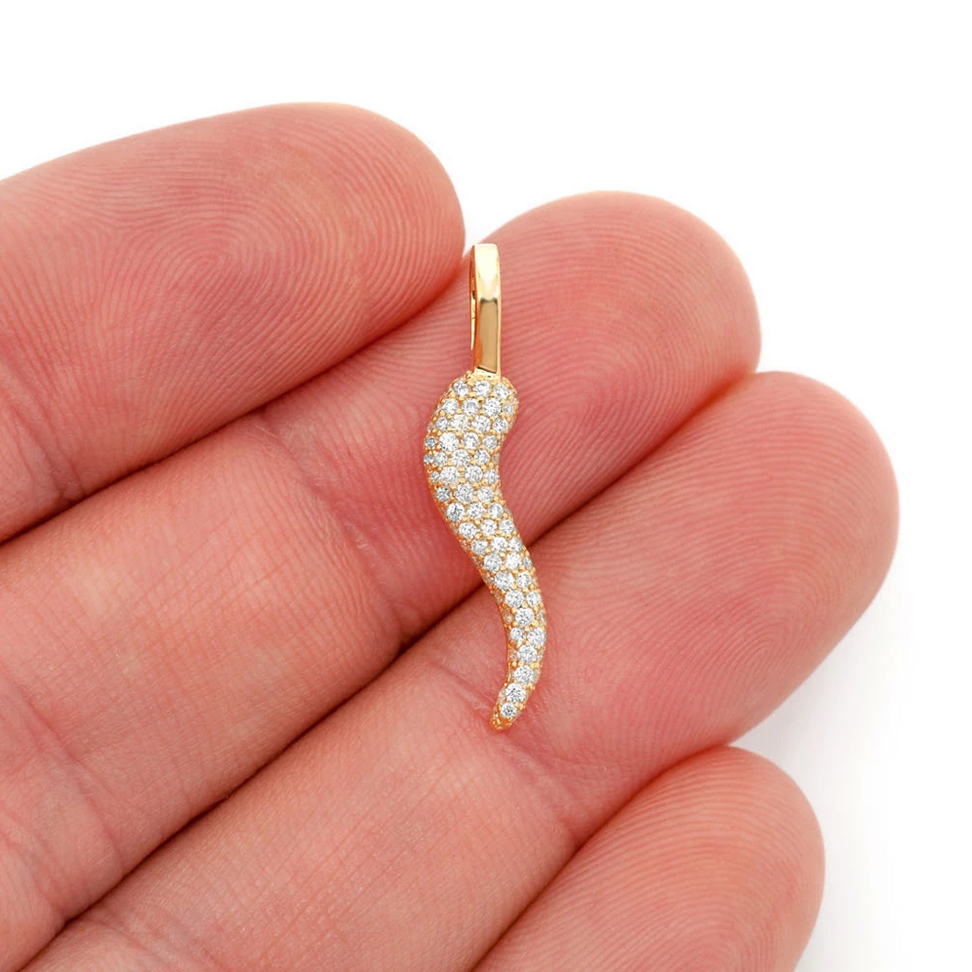 Italian Horn Diamond Pendant in 14K yellow gold, Set | 0.30ctw, angled view
