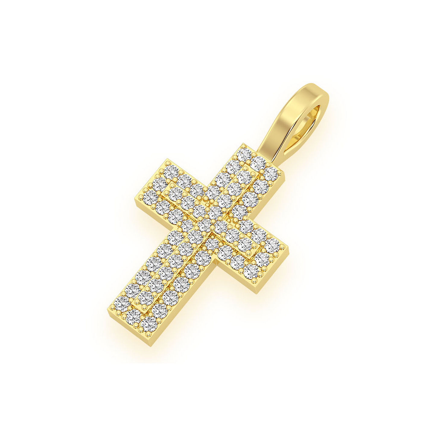 Layered Diamond Cross Pendant in 14K yellow gold, side view