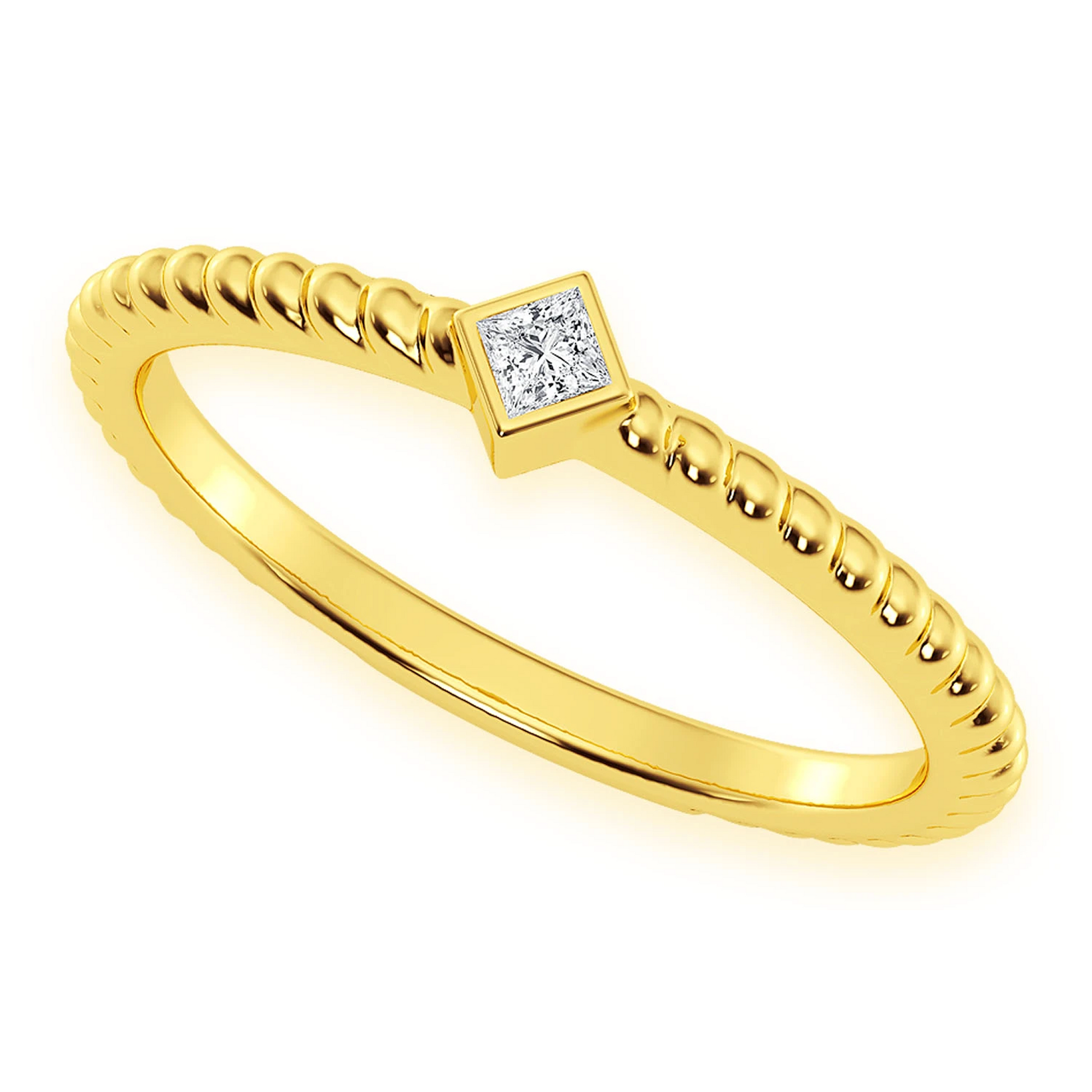 Princess Rope Bezel Diamond Ring in 14K yellow gold, side view