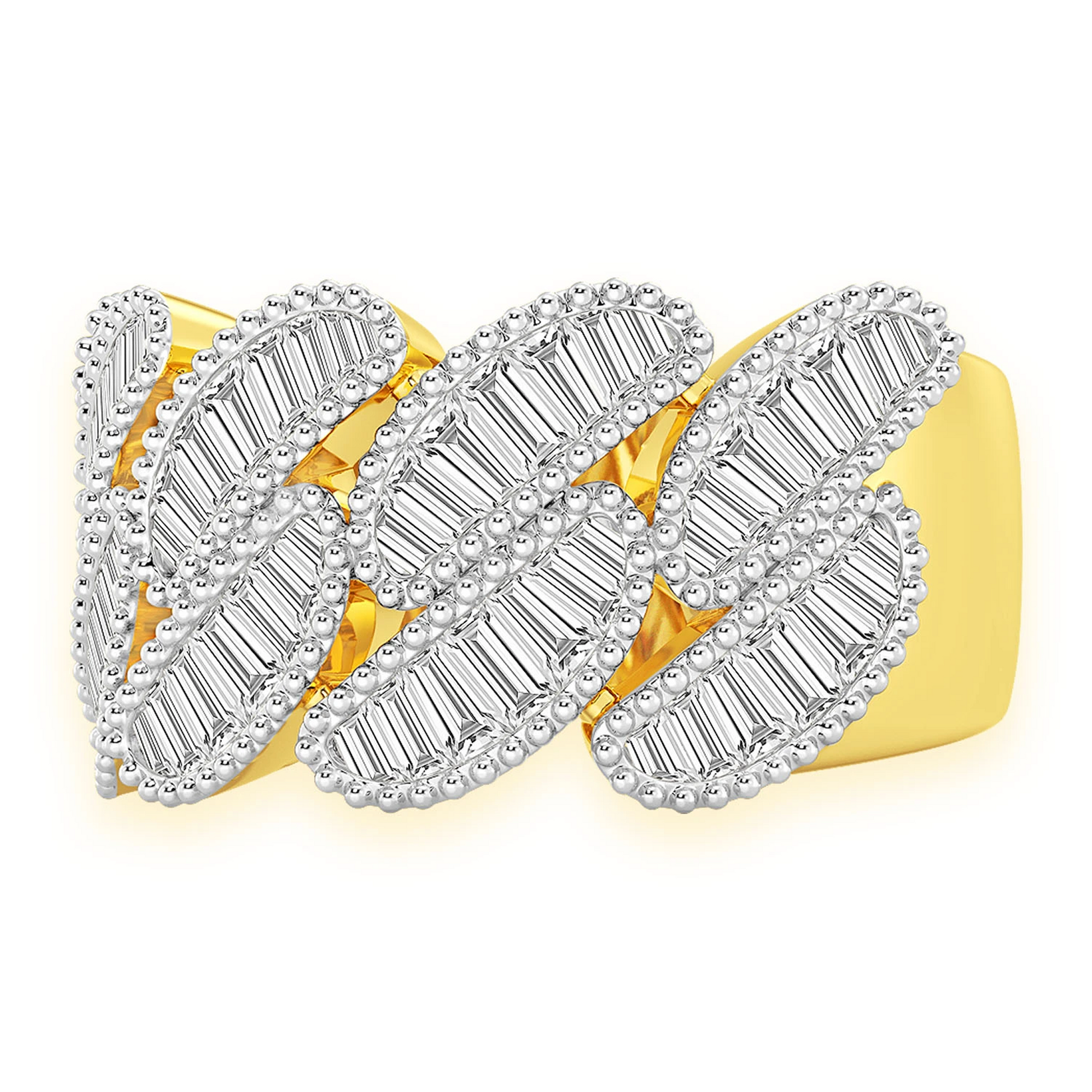 Miami Cuban Baguette Diamond Ring in 14K yellow gold, side view