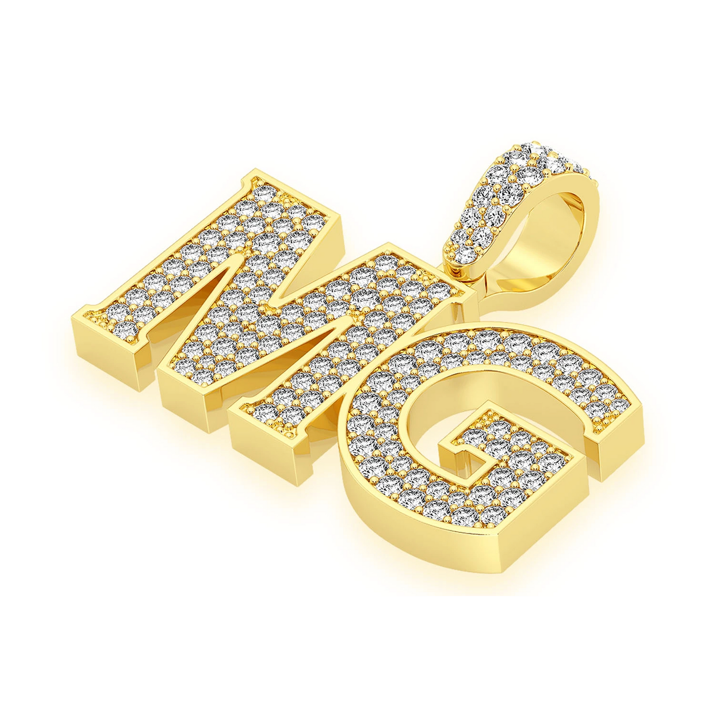 Heavy Serif Letter Pendant in 14K yellow gold, side view