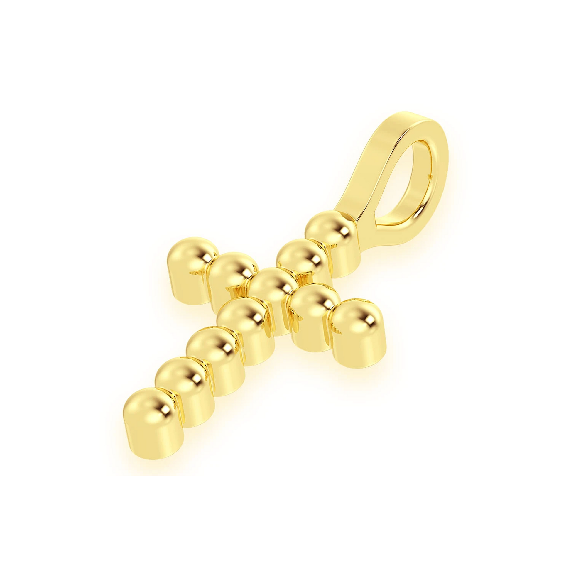 Beaded Cross Pendant in 14K yellow gold, Pure | Solid Gold, side view