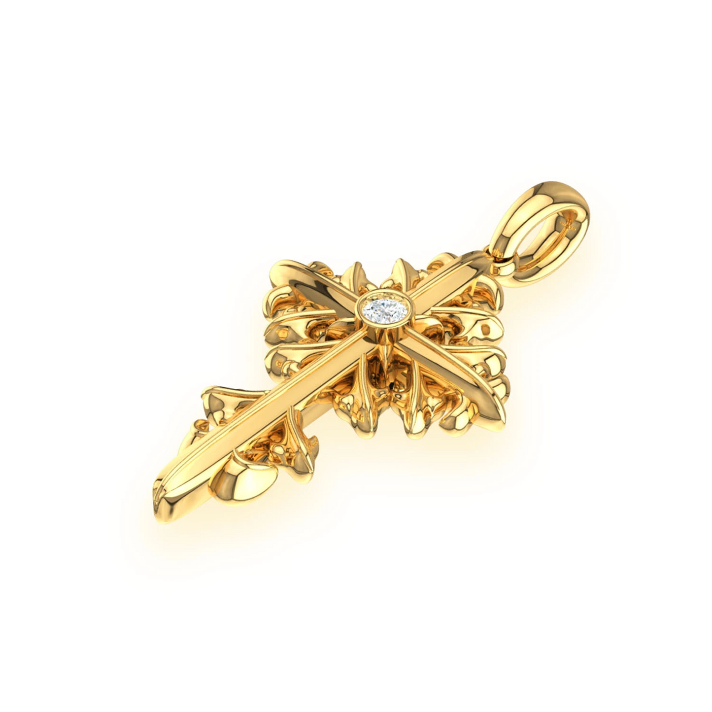 Filigree Diamond Cross Pendant in 14K yellow gold, Entry | 0.02ctw, side view
