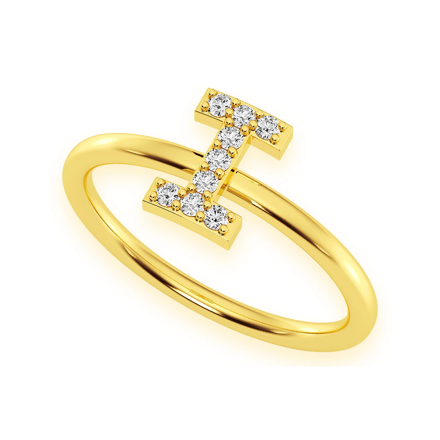 Custom Diamond Initial Ring in 14K yellow gold, side view