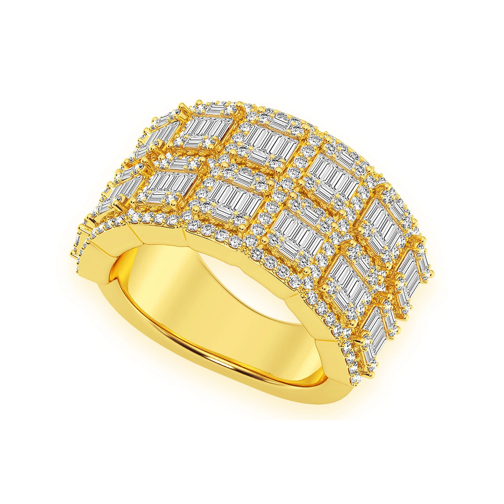 Baguette Border Diamond Ring in 14K yellow gold, angled view