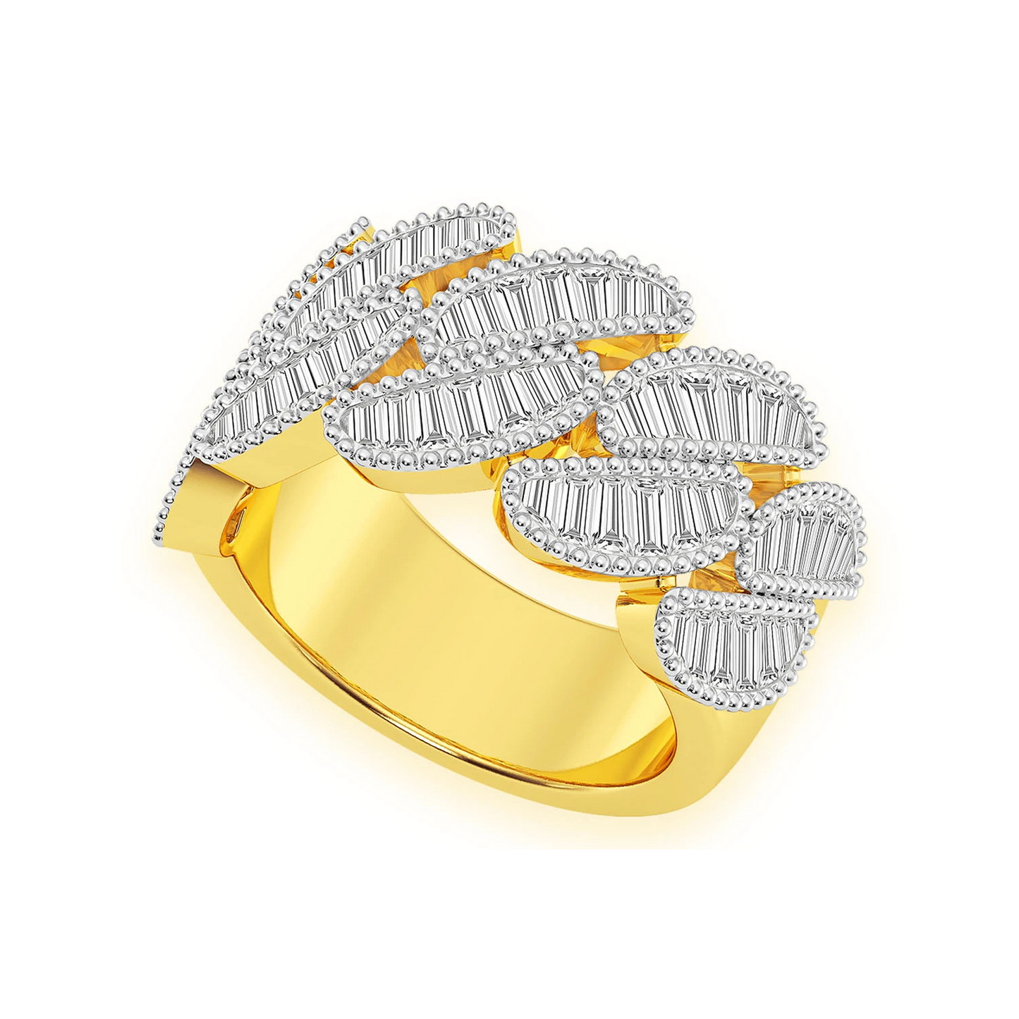 Miami Cuban Baguette Diamond Ring in 14K yellow gold, detail view