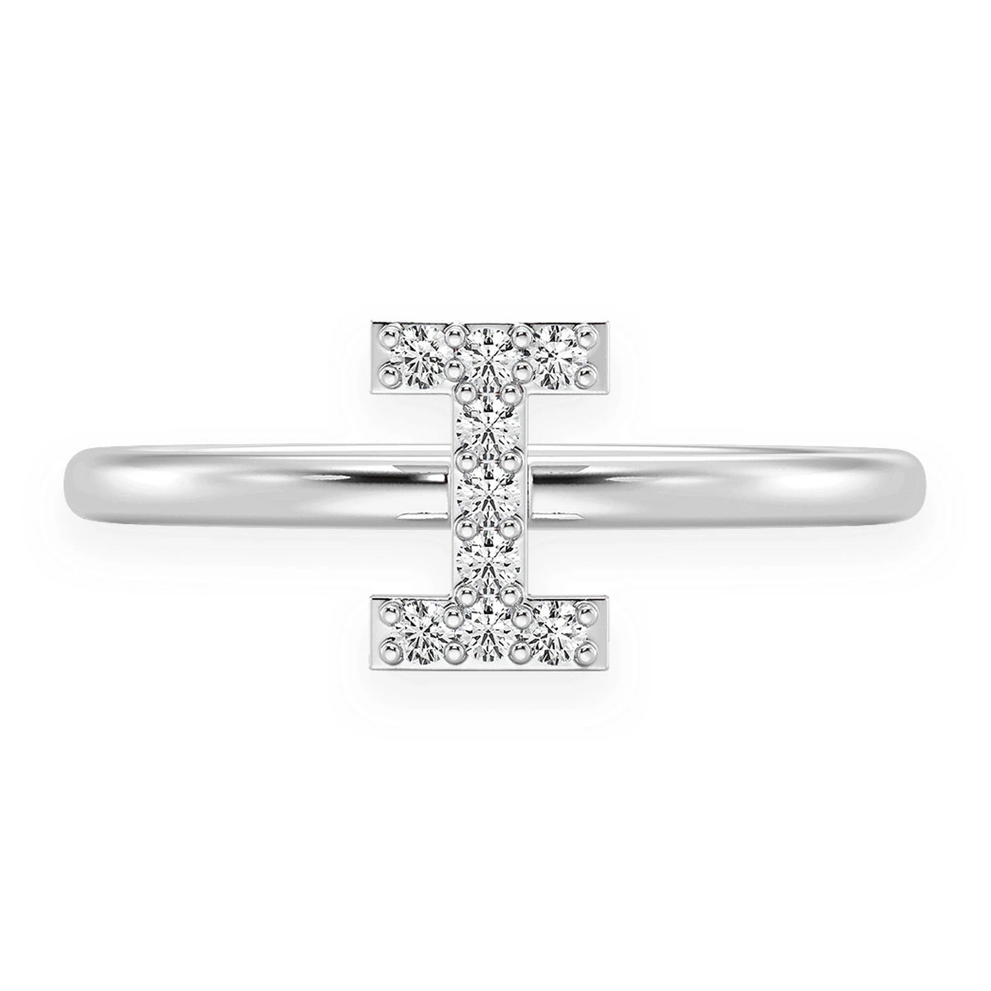 Custom Diamond Initial Ring in 14K white gold, front view