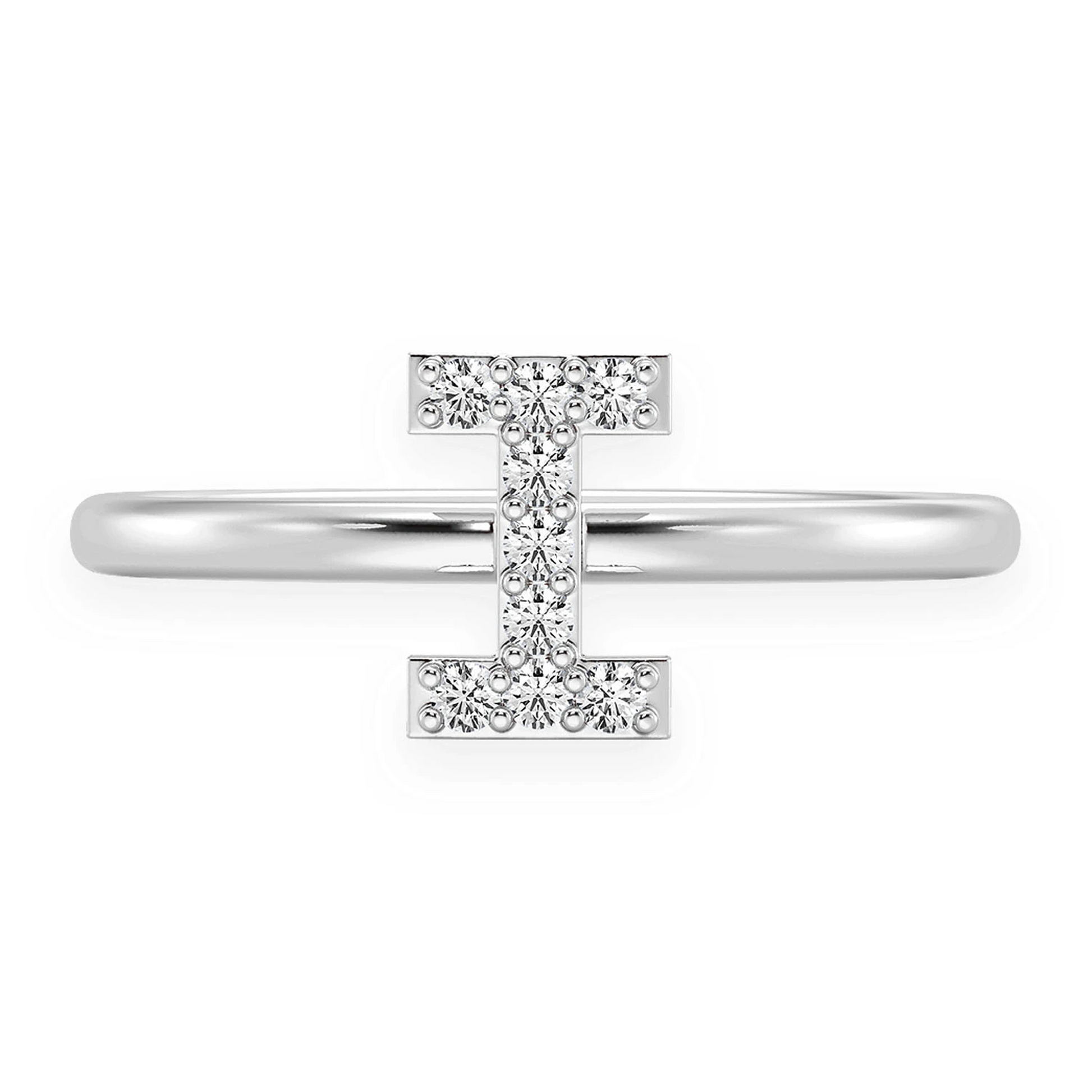 Custom Diamond Initial Ring in 14K white gold, front view