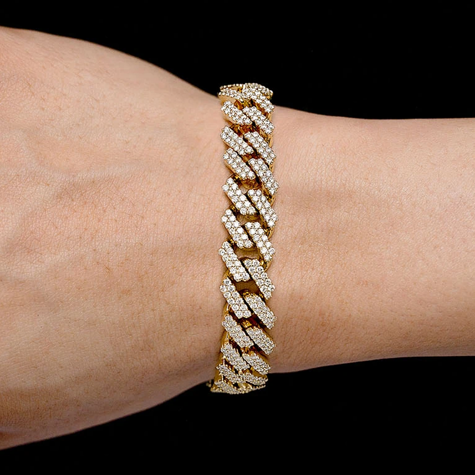 Raised Cuban Diamond Bracelet in 14K yellow gold, 11mm | 8.50ctw width, worn view