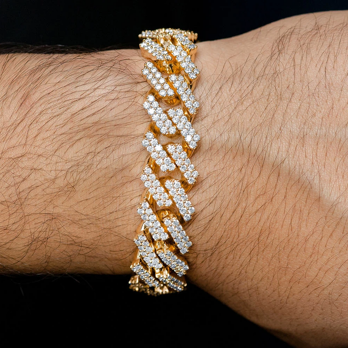 Raised Cuban Diamond Bracelet in 14K yellow gold, 17mm | 16.50ctw width, worn view