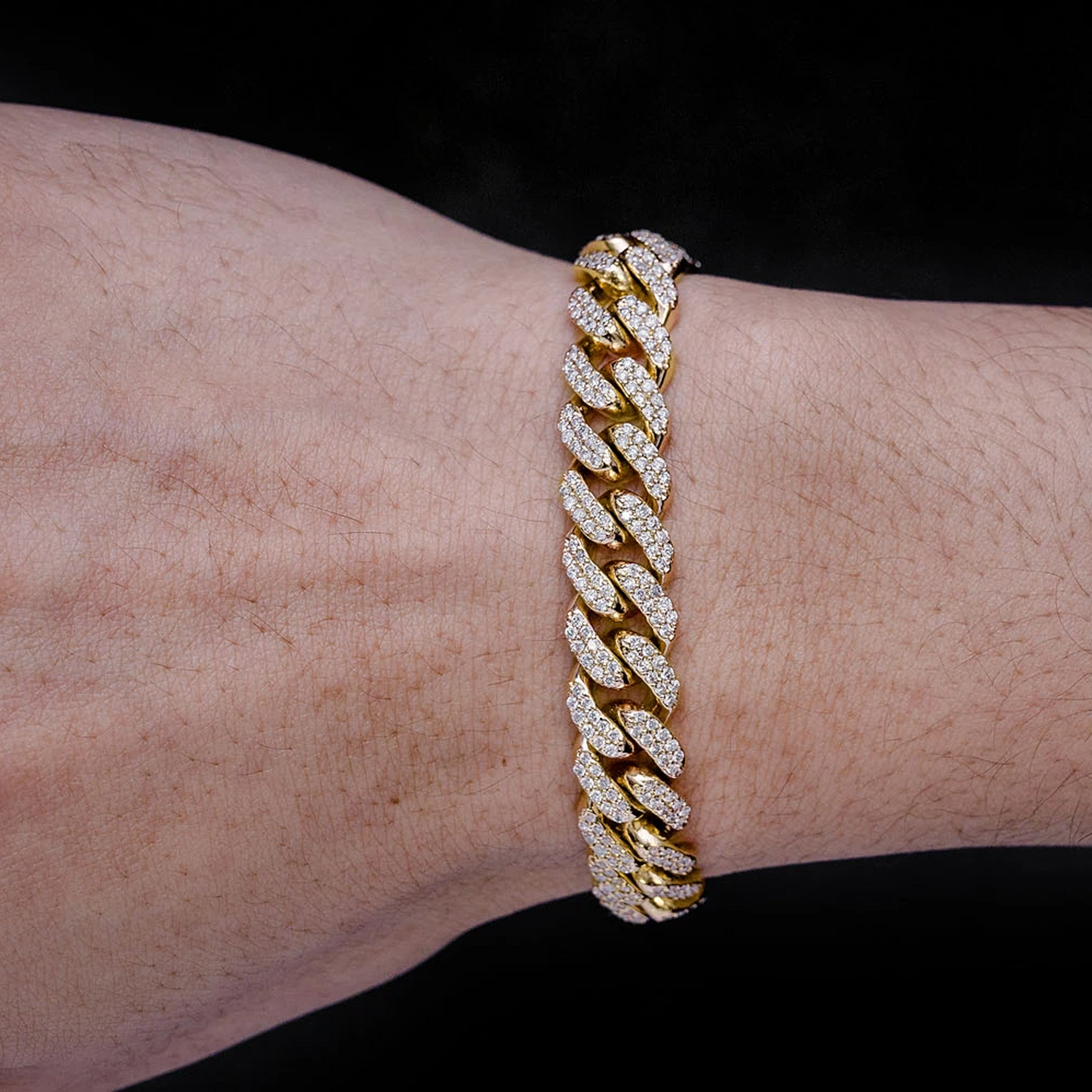 Miami Cuban Diamond Bracelet in 14K yellow gold, 10mm /5.00ctw width, worn view