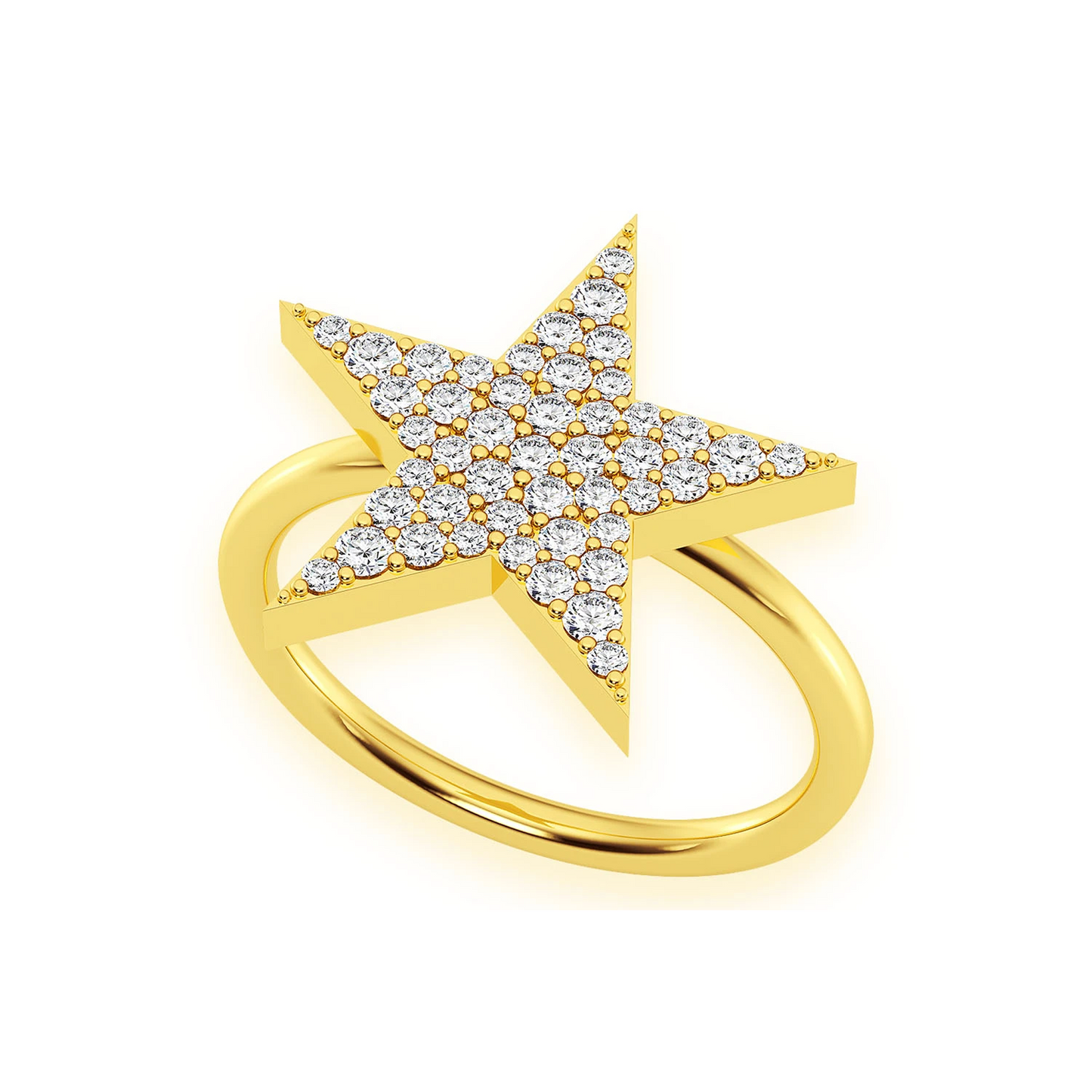 Five Point Star Diamond Ring in 14K yellow gold, angled view
