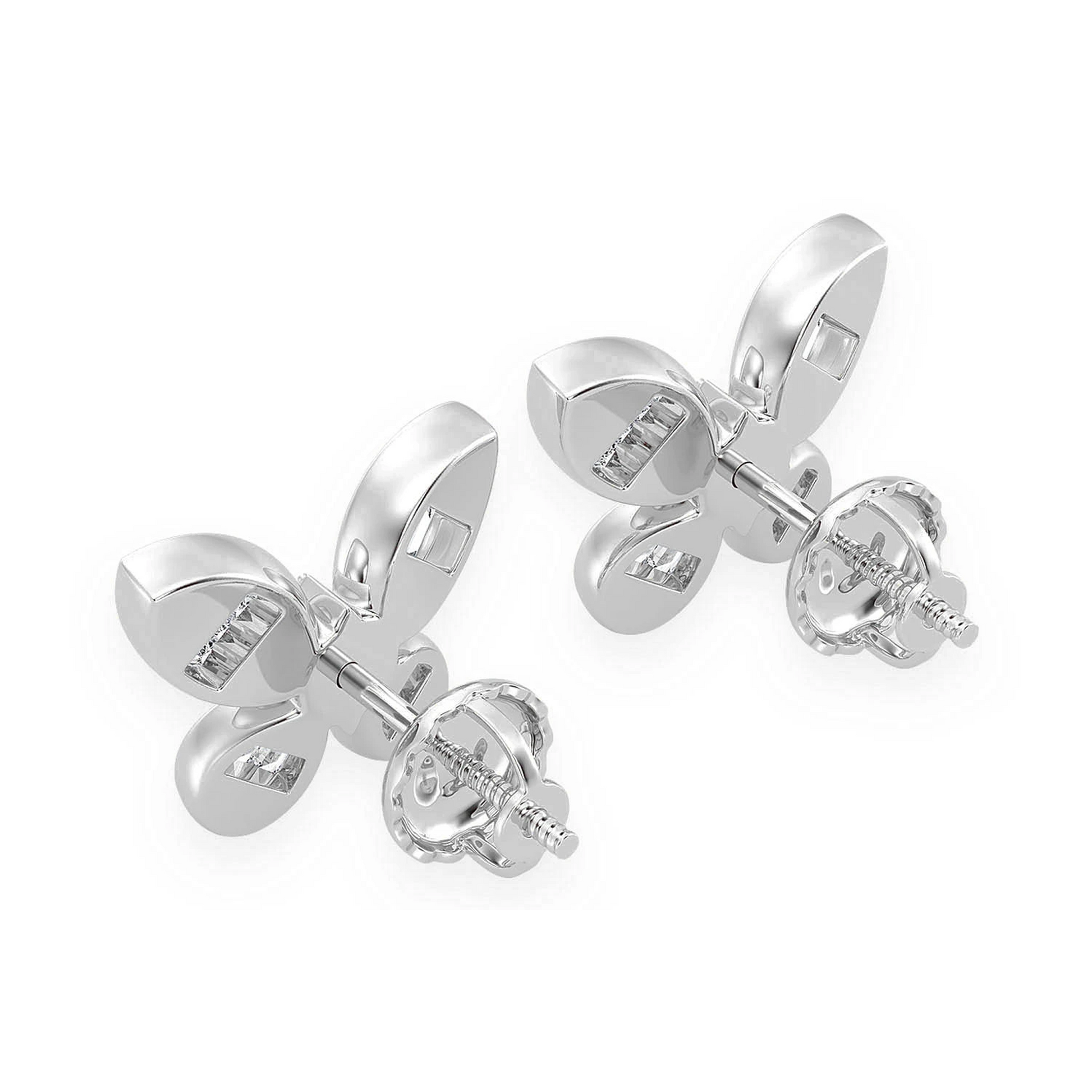 Butterfly Baguette Diamond Stud Earrings in 14K white gold, detail view