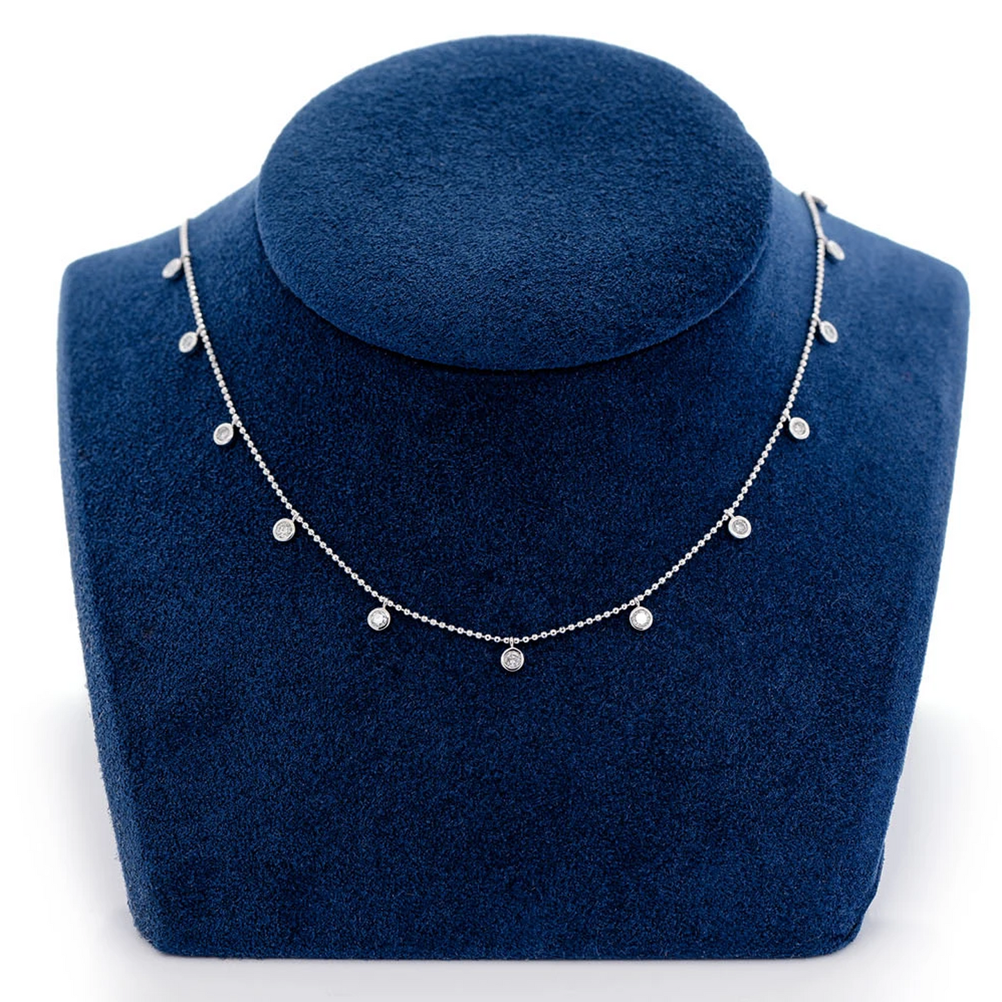 Thirteen Stone Bezel Diamond Station Necklace in 14K white gold, alternate view