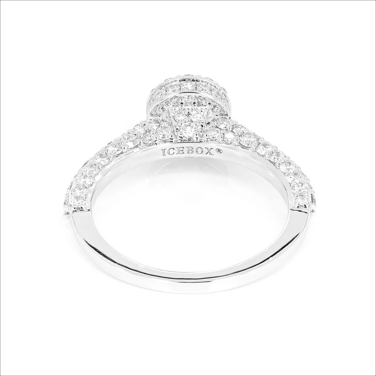 Halo and pave engagement ring in 14K white gold, gallery view