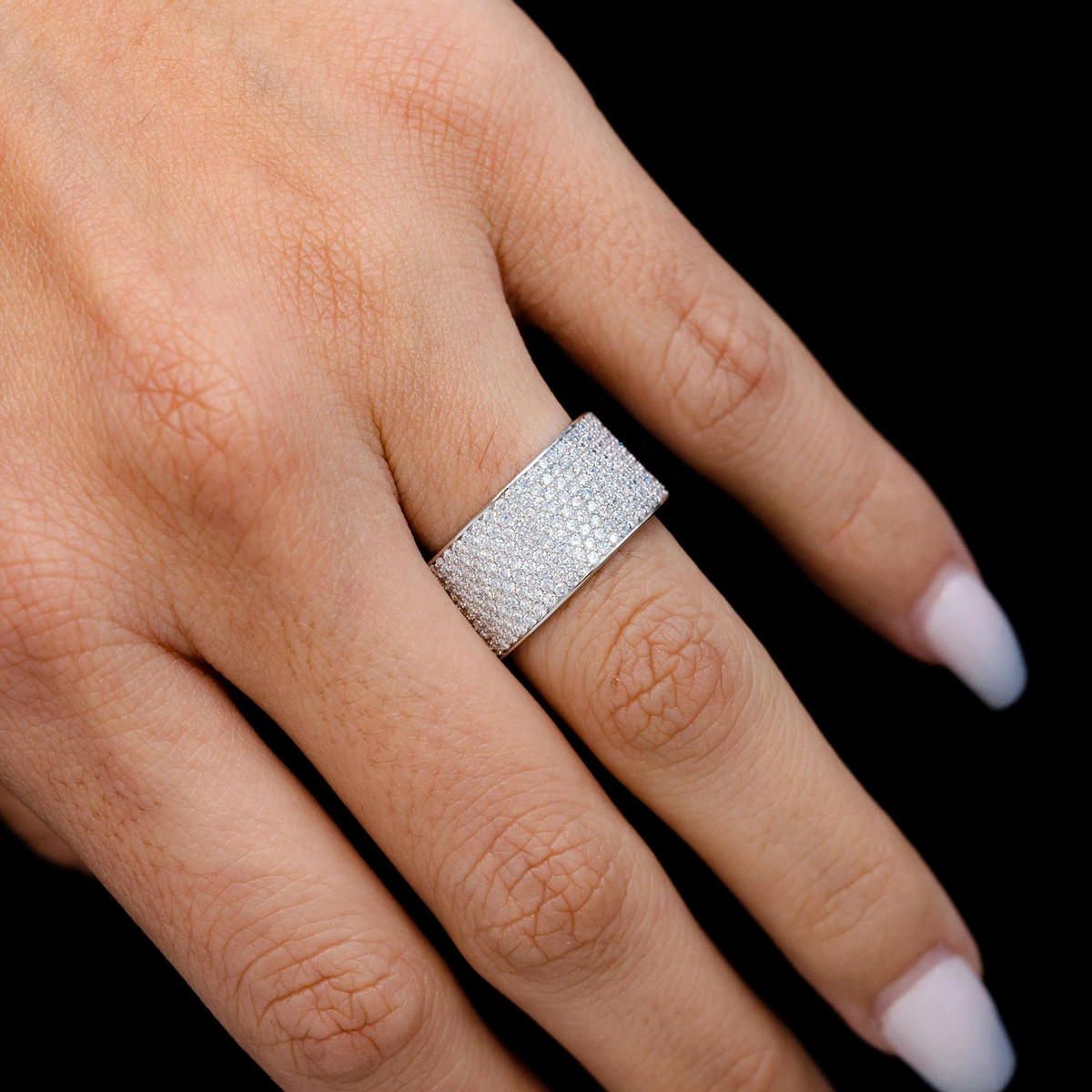 Wide diamond band ring hand