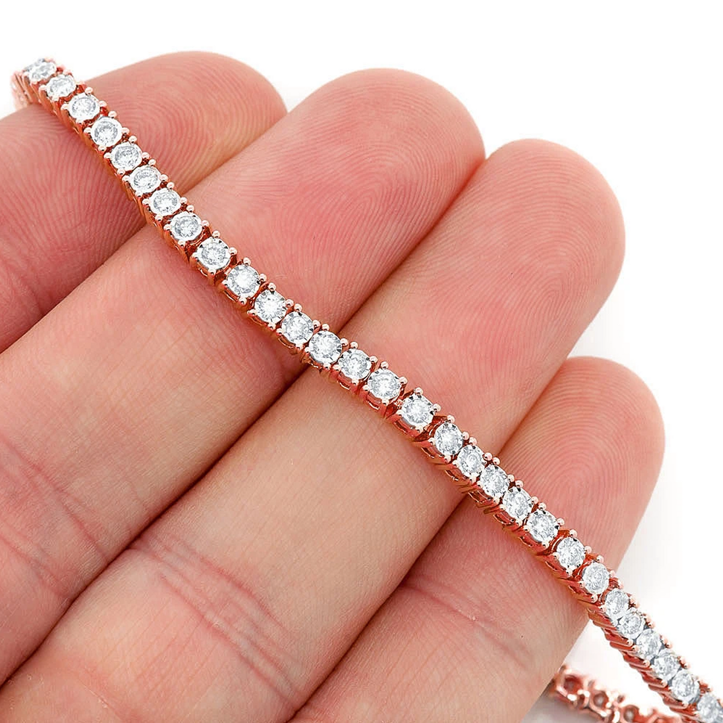 Miracle Diamond Tennis Bracelet in 14K rose gold, 2pt / 1.25ctw, worn view