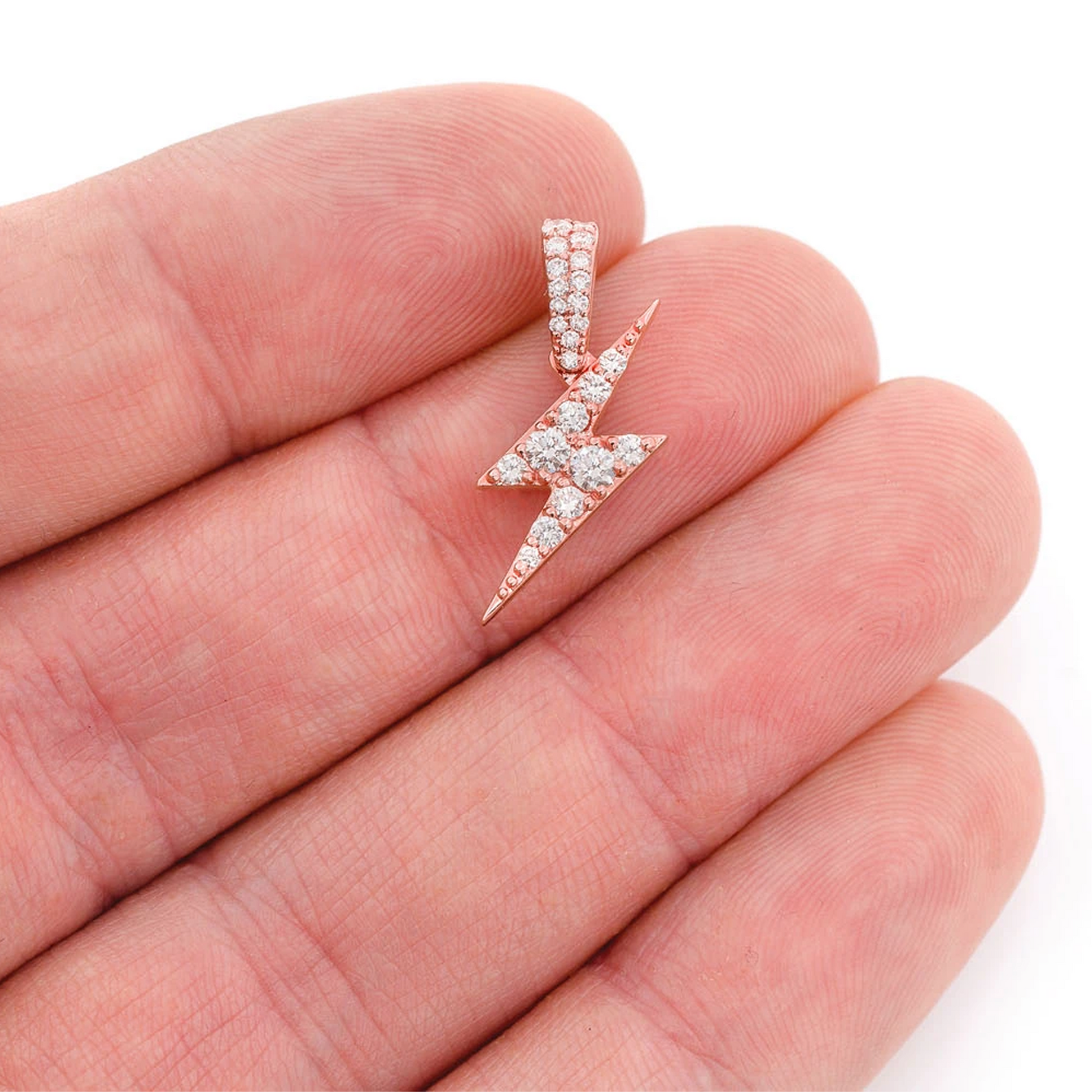 Lightning Bolt Diamond Pendant in 14K rose gold, Statement | 0.50ctw, worn view