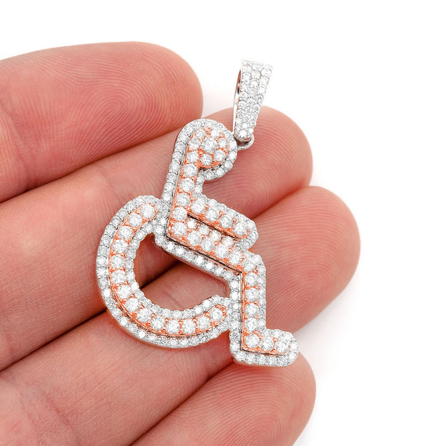 Wheelchair Diamond Pendant in 14K rose gold, Statement | 2.60ctw, worn view