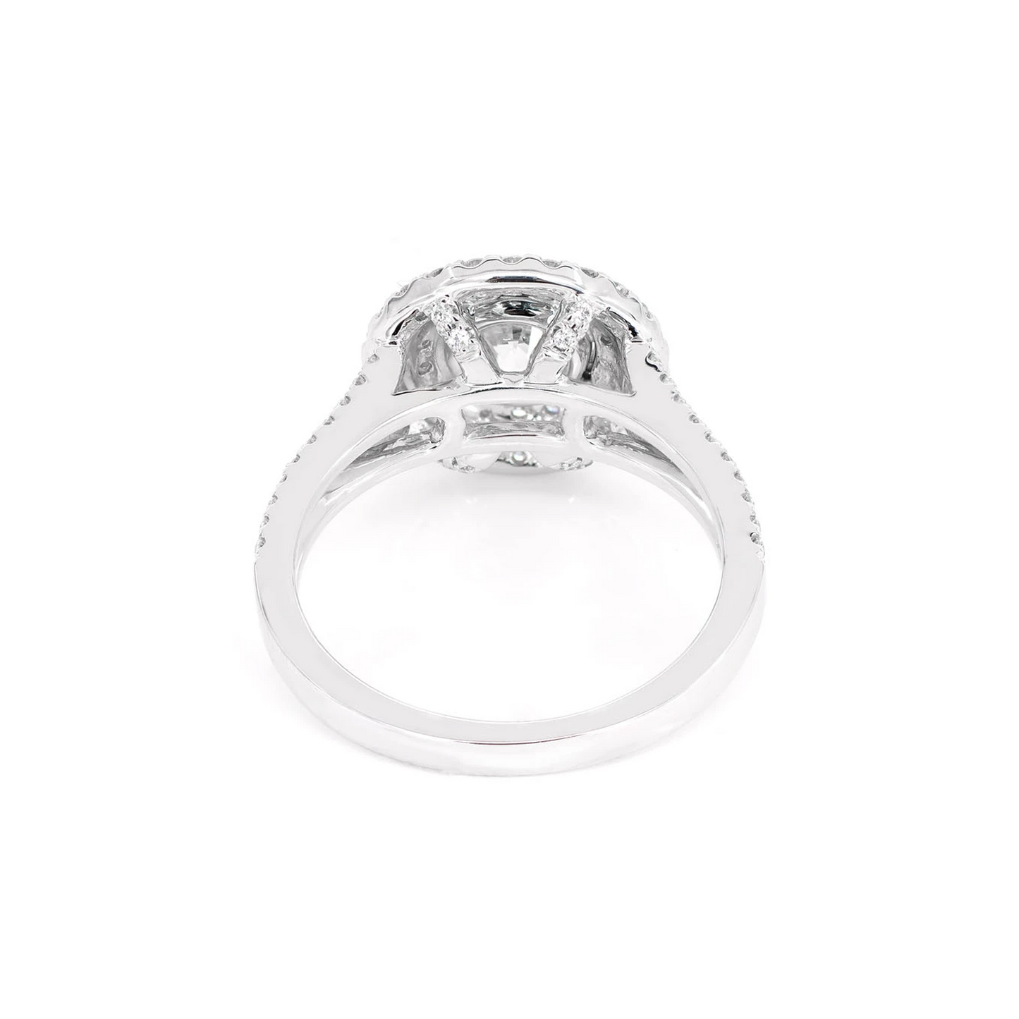 Round Double Halo Split Shank Diamond Ring in 14K white gold, alternate view