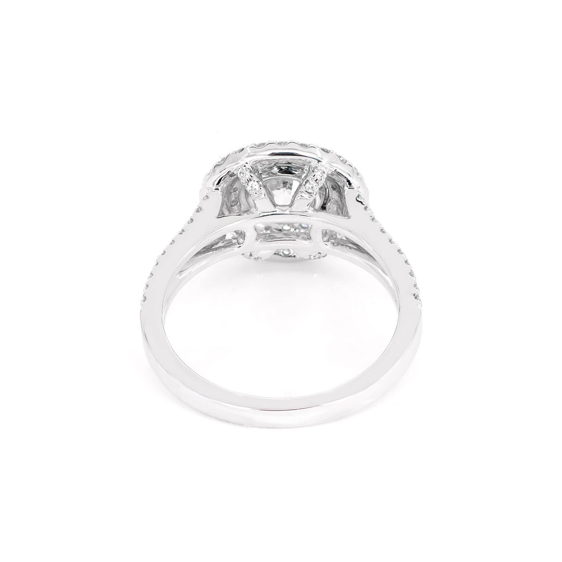 Round Double Halo Split Shank Diamond Ring in 14K white gold, alternate view