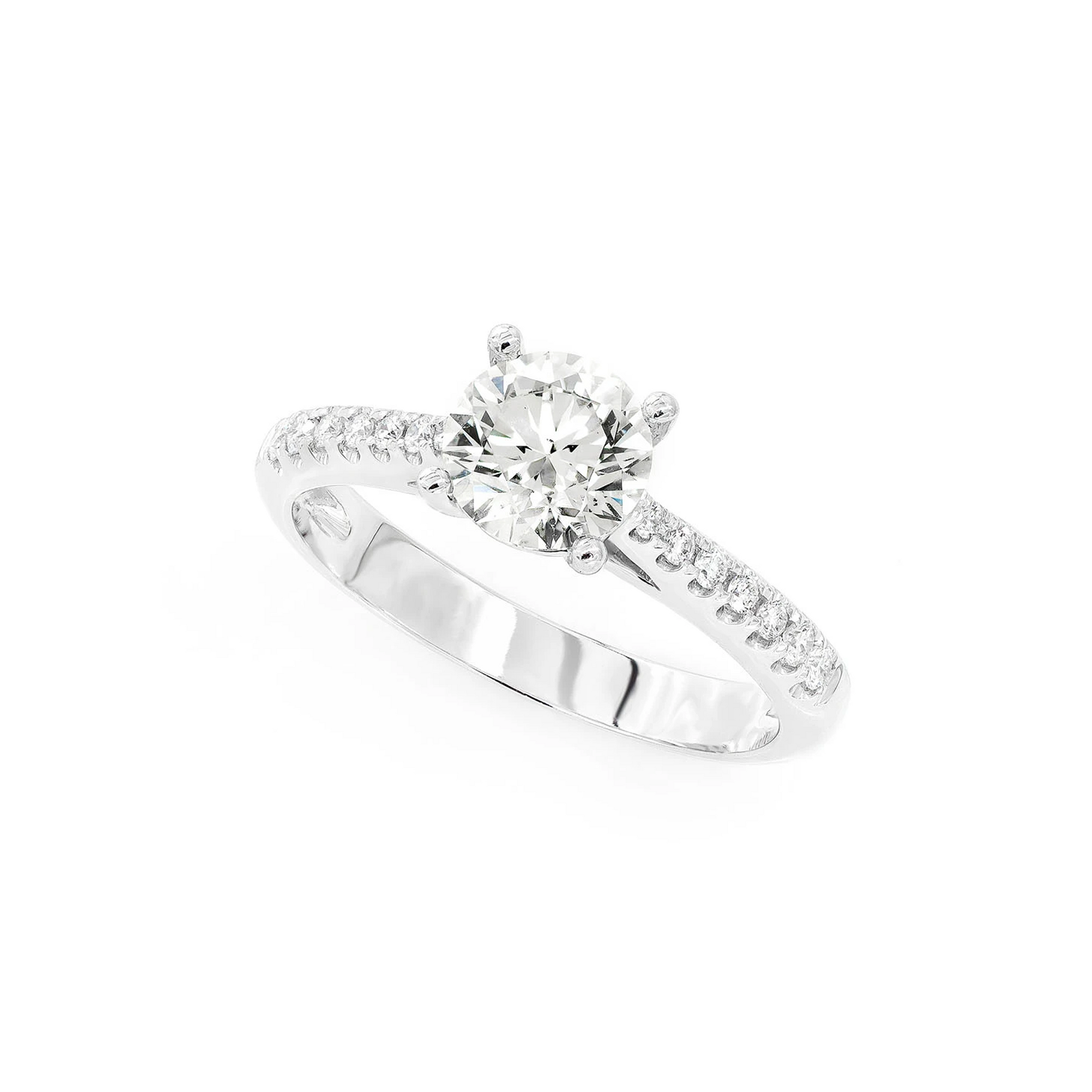1ct Round Natural Diamond Solitaire Engagement Ring in 14K white gold, detail view