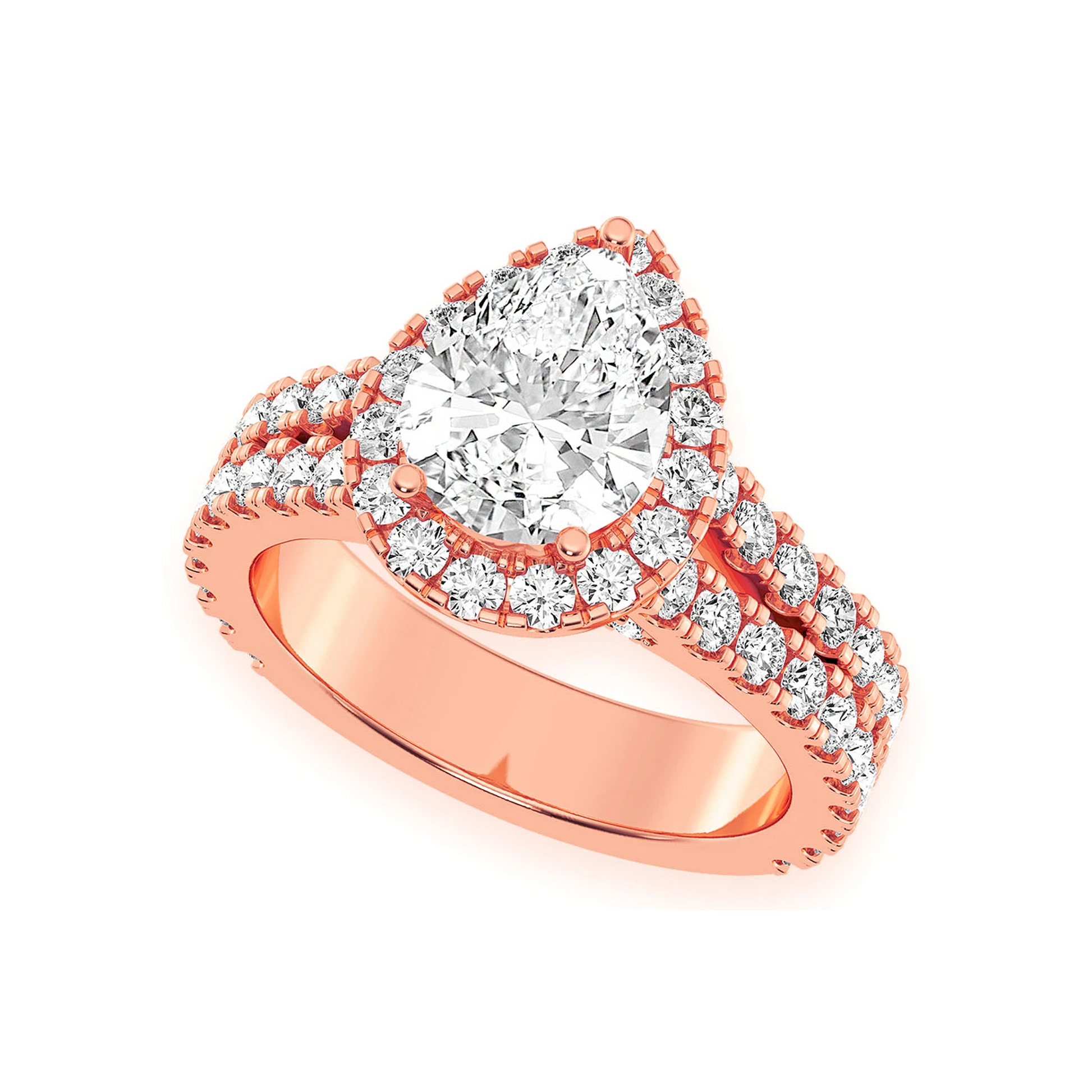 Classic Pear Solitaire Two Row Split Scallop Ring in 14K rose gold, alternate view 9