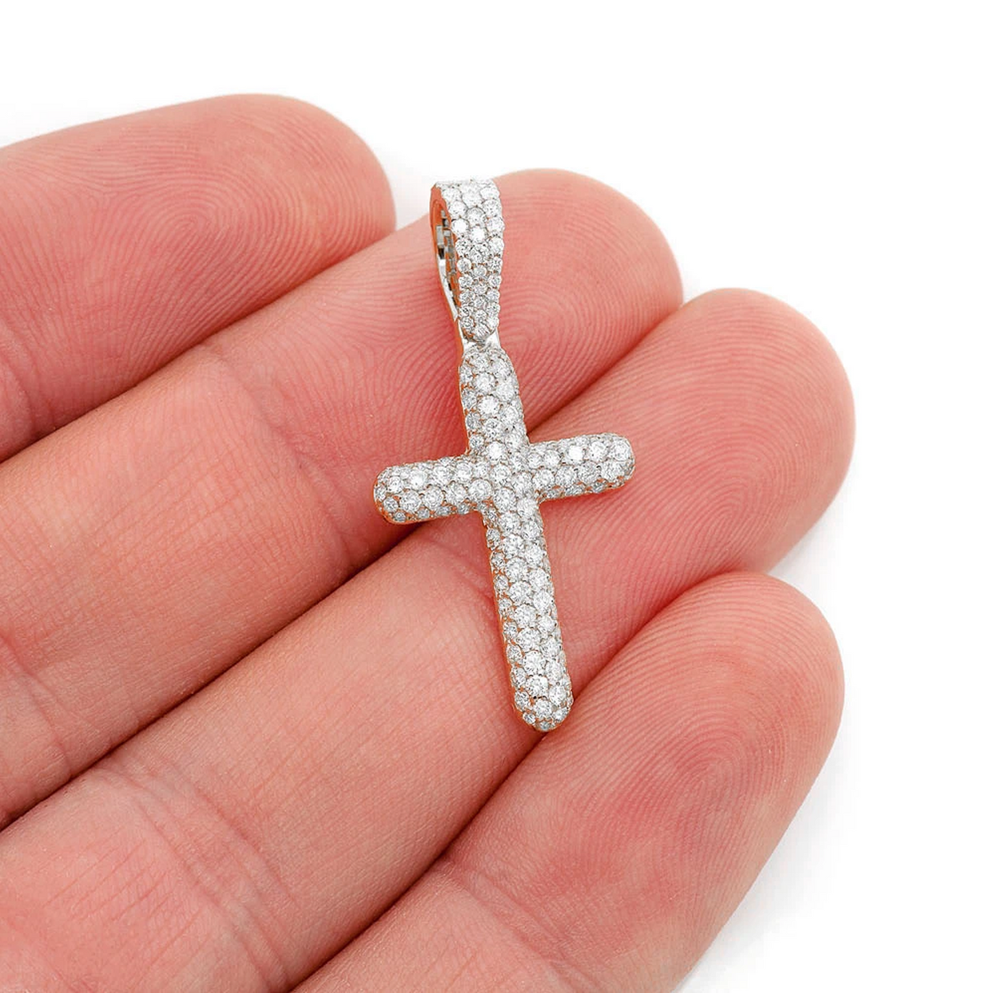 Bubbly Diamond Cross Pendant in 14K white gold, Standard | 1.10ctw, angled view