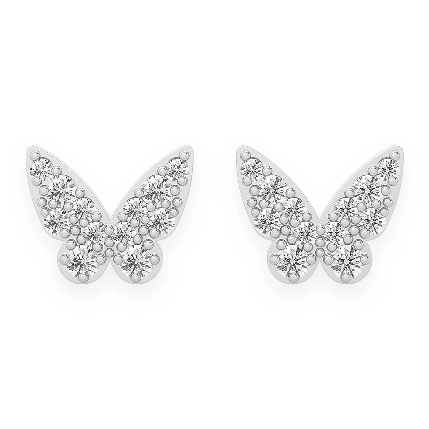 Butterfly Diamond Studs in 14K white gold, front view