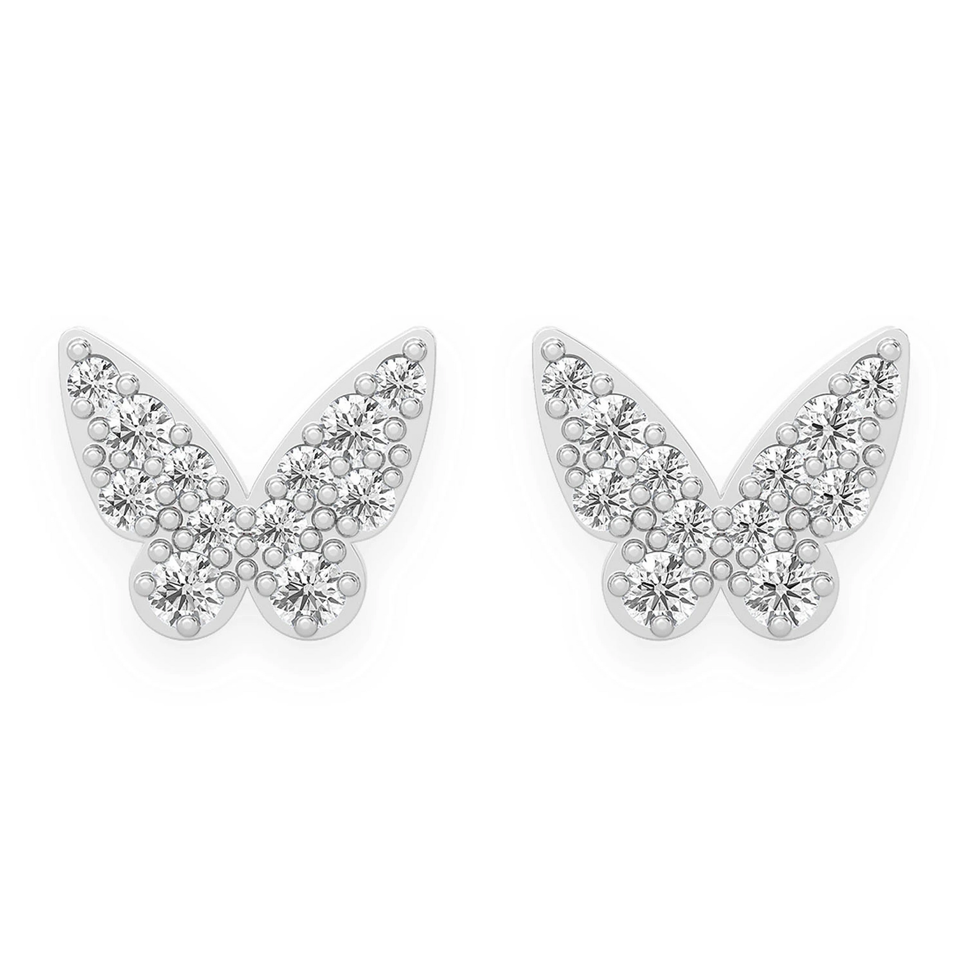 Butterfly Diamond Studs in 14K white gold, front view