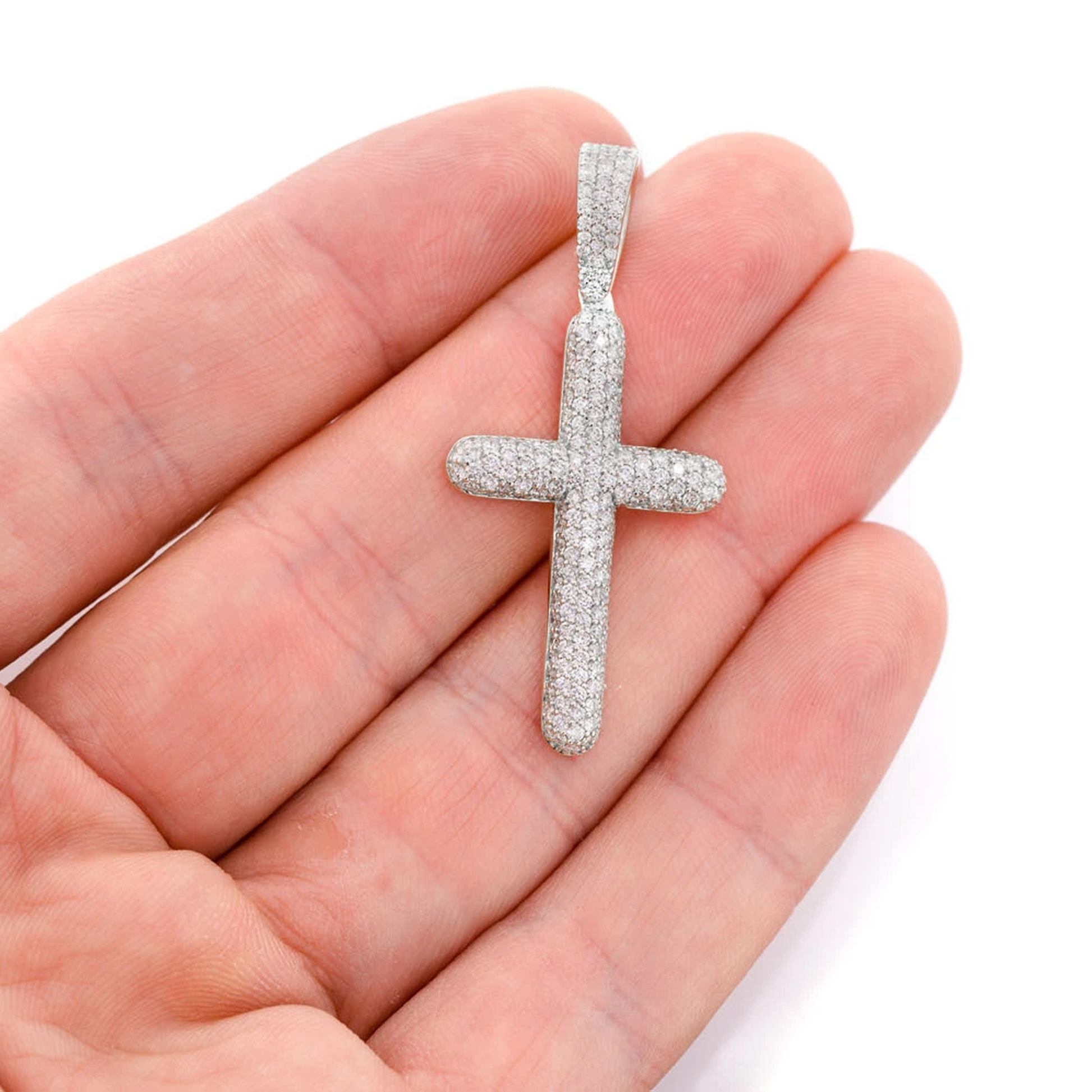 Bubbly Diamond Cross Pendant in 14K white gold, Large | 2.00ctw, angled view