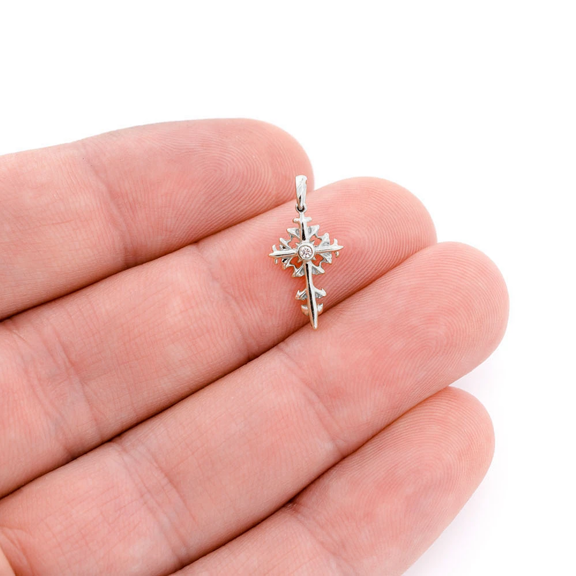 Filigree Diamond Cross Pendant in 14K white gold, Entry | 0.02ctw, alternate view