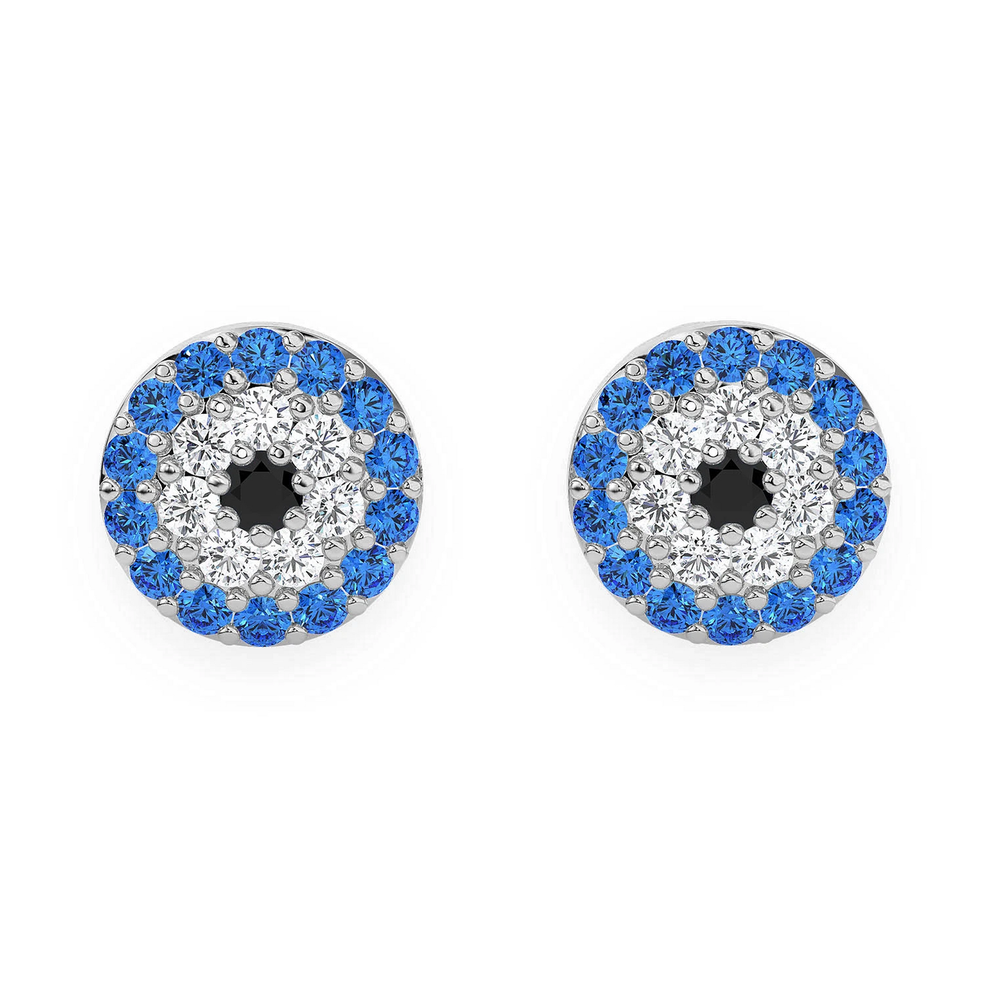 Round Evil Eye Diamond Studs in 14K white gold, front view