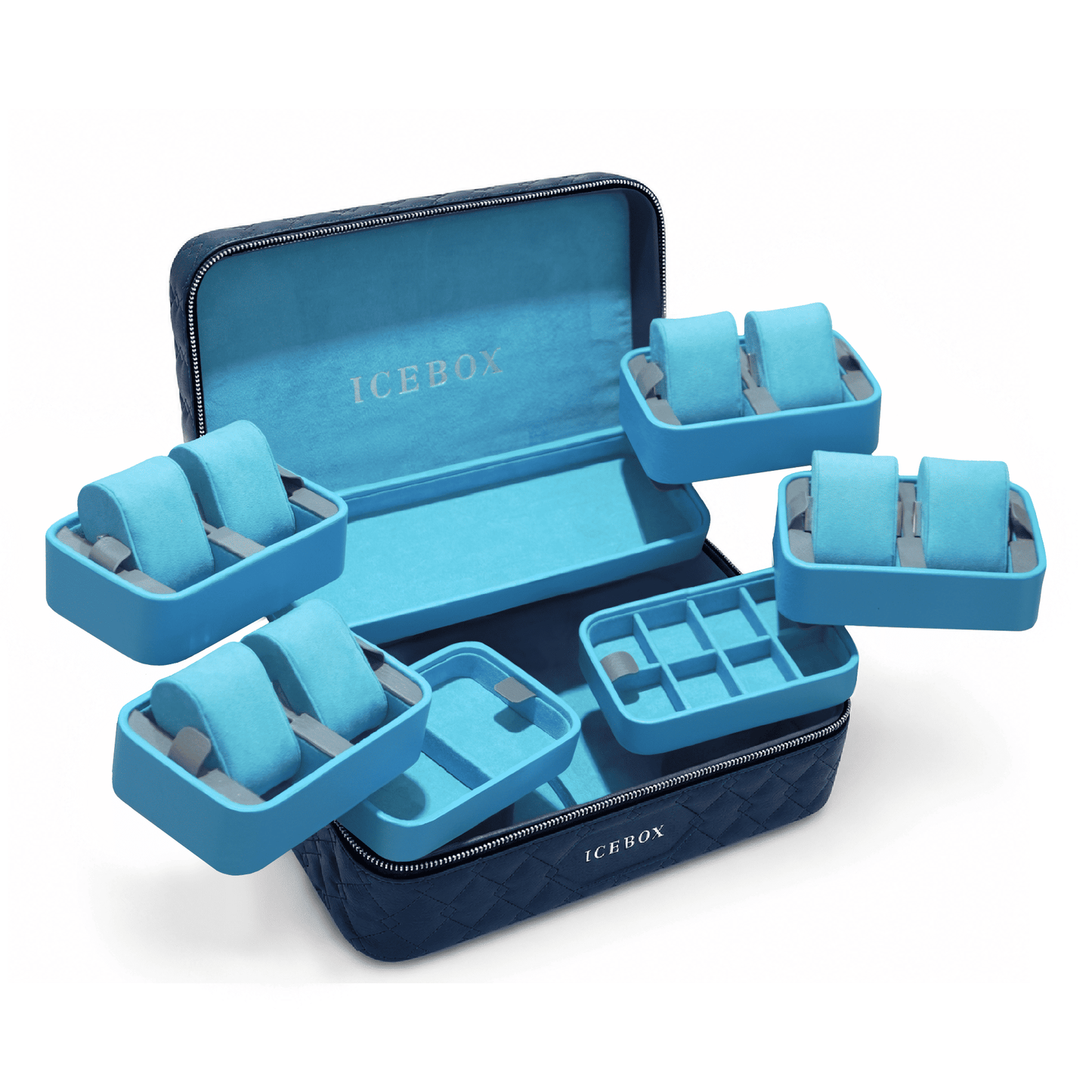 Icebox Large Traveler Case in navy, 8-watch capacity, detail view 2