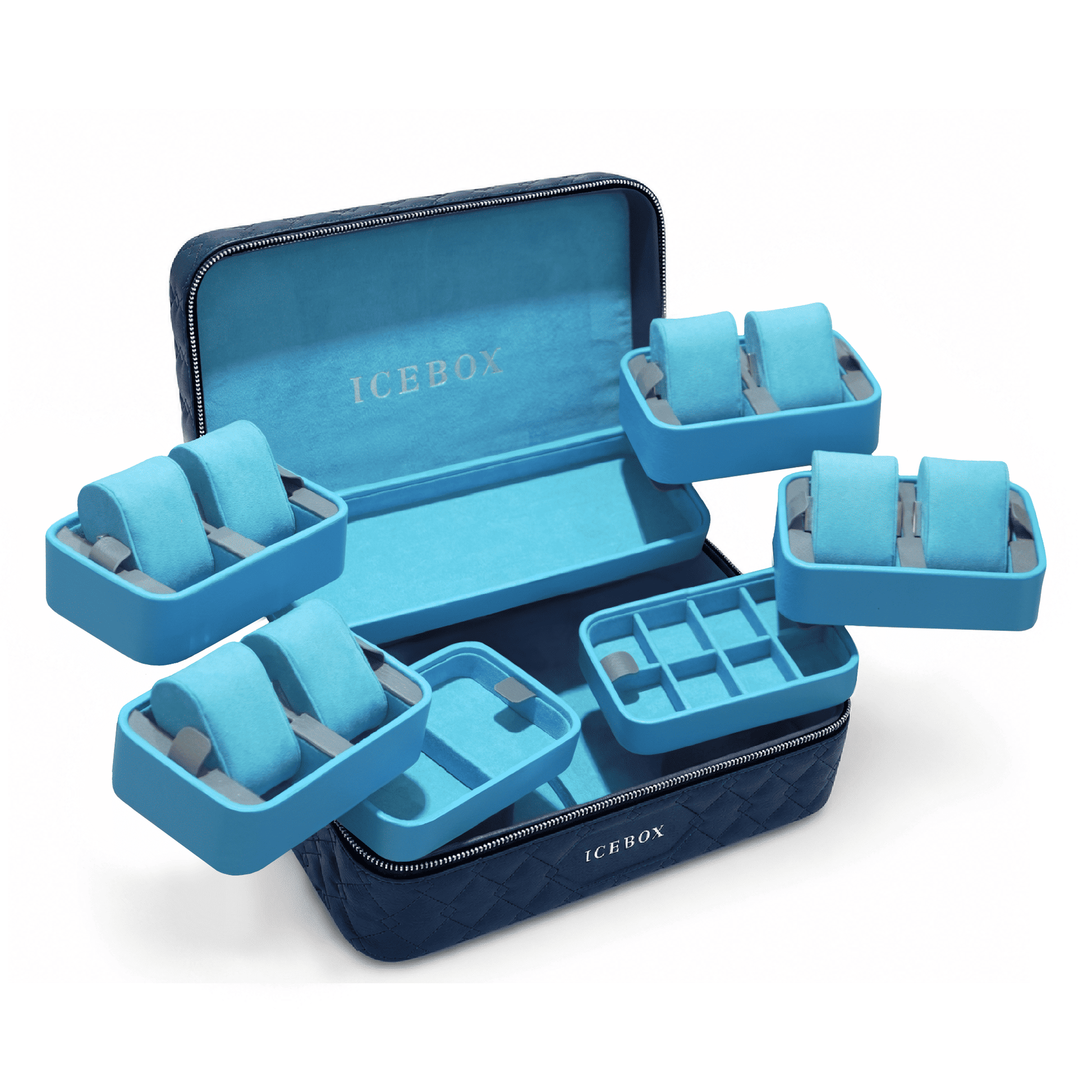 Icebox Large Traveler Case in navy, 8-watch capacity, detail view 2