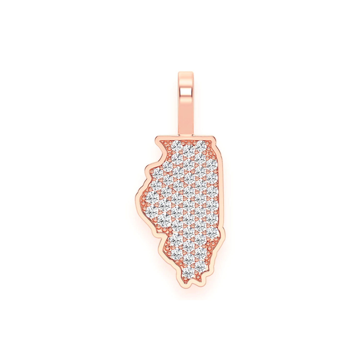 US State Diamond Pendant in 14K rose gold, Illinois design, front view