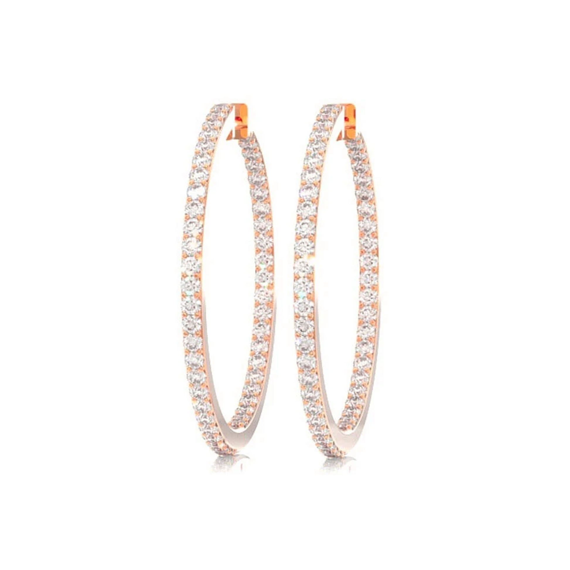 Large Inside-Out Diamond Hoop Earrings in 14K rose gold, 2.75ctw, side view